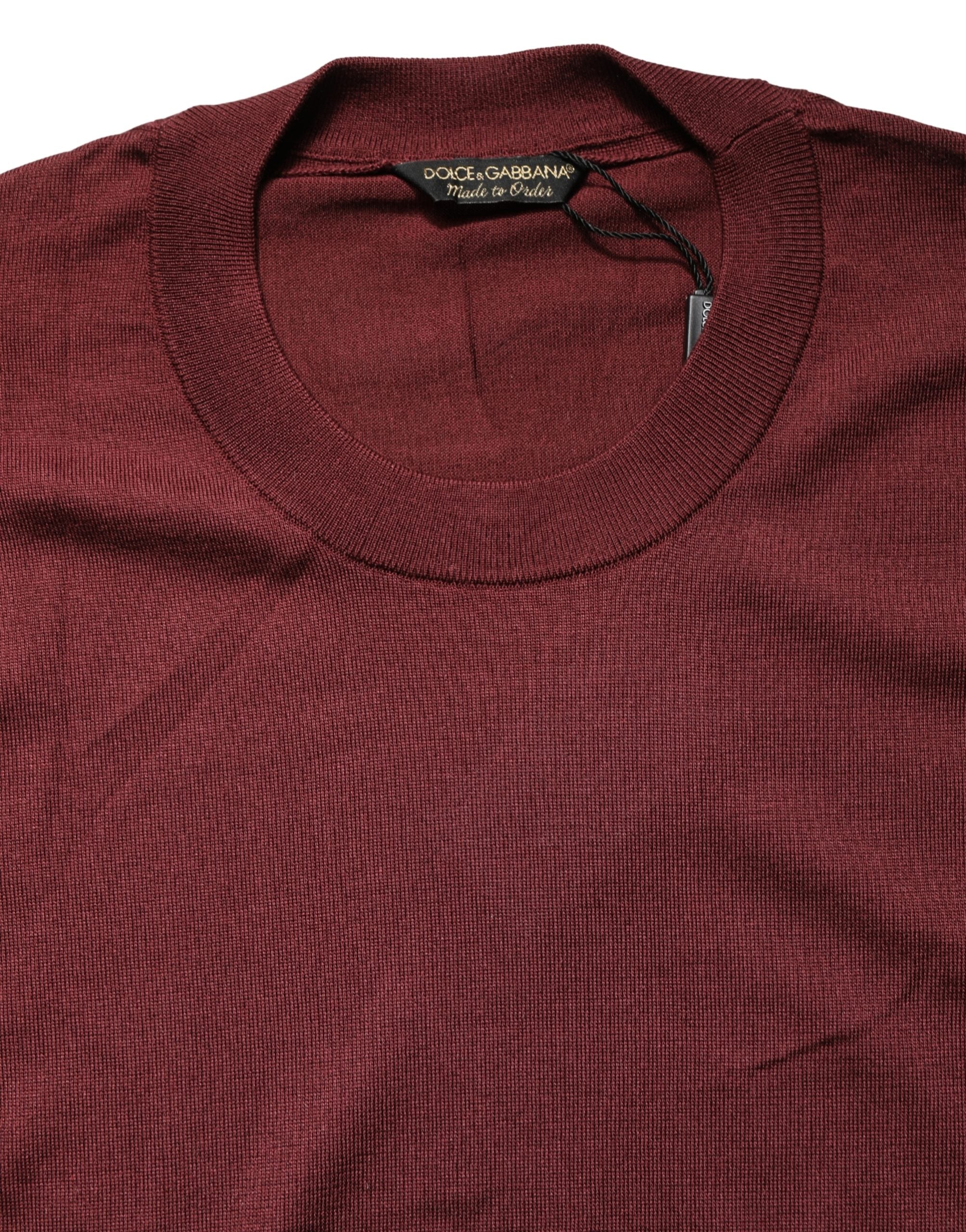 Dolce & Gabbana Maroon Silk Men Crew Neck Pullover Sweater Dolce & Gabbana