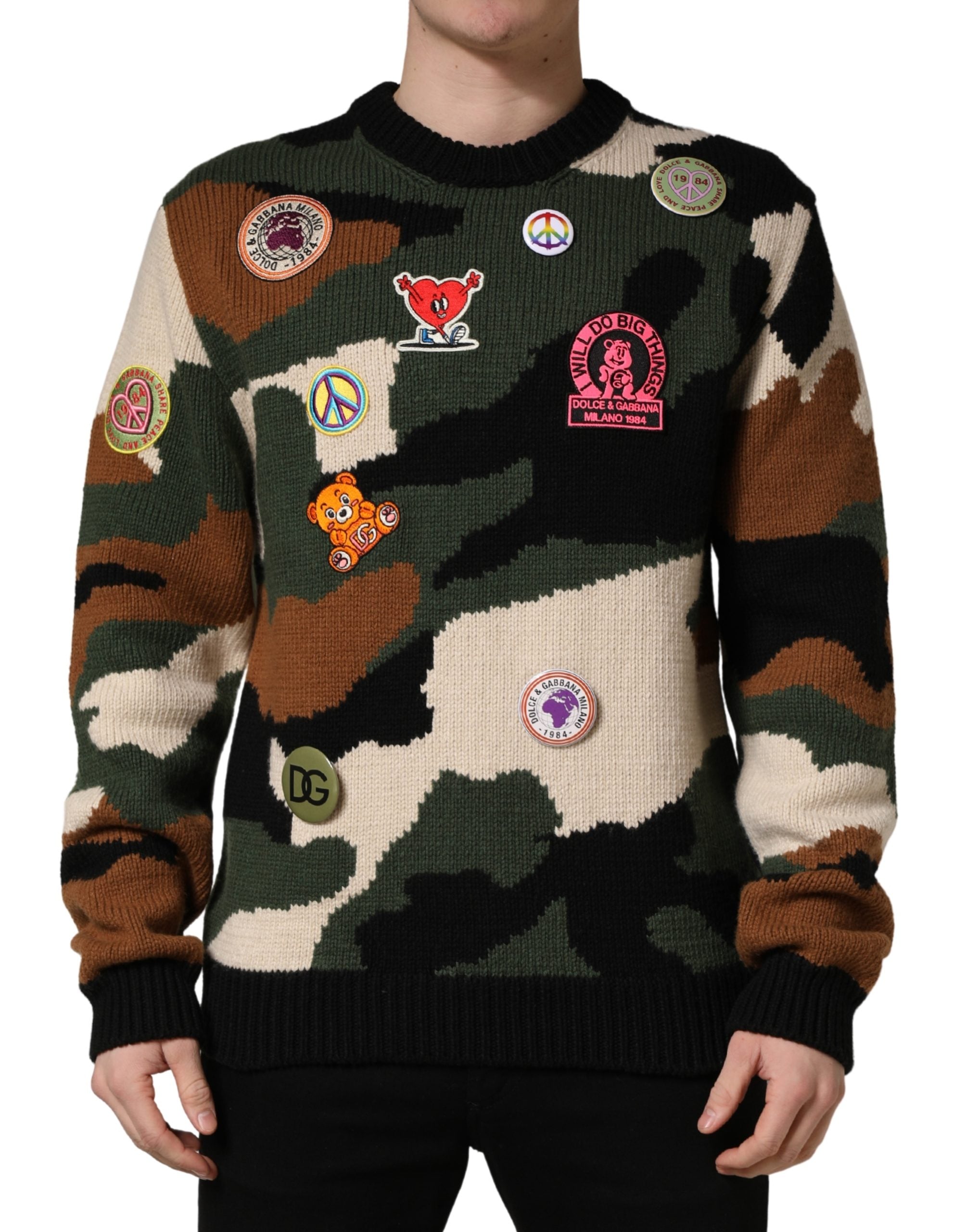Dolce & Gabbana Multicolor Intarsia-Knit Camouflage Pullover Sweater Dolce & Gabbana