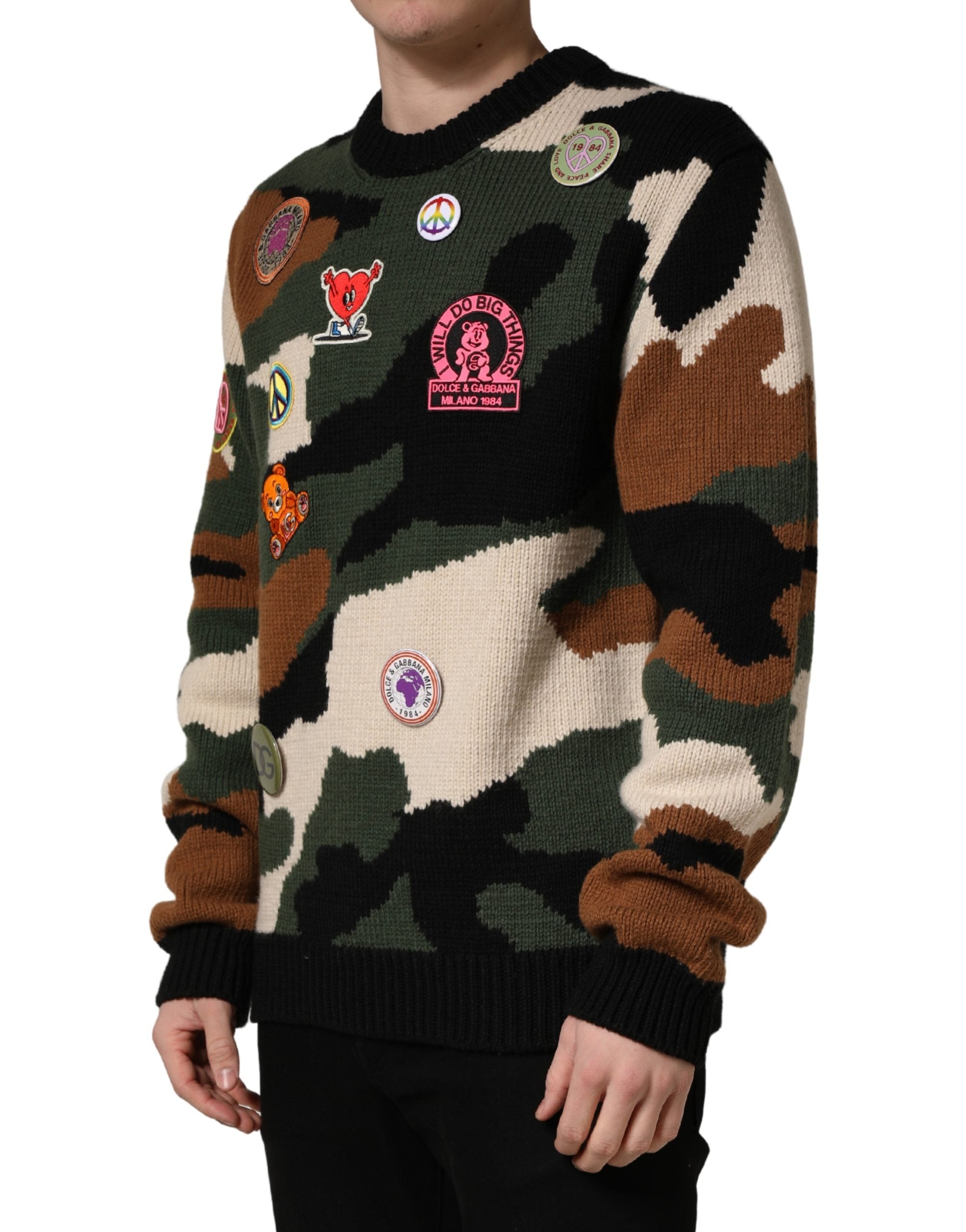 Dolce & Gabbana Multicolor Intarsia-Knit Camouflage Pullover Sweater Dolce & Gabbana