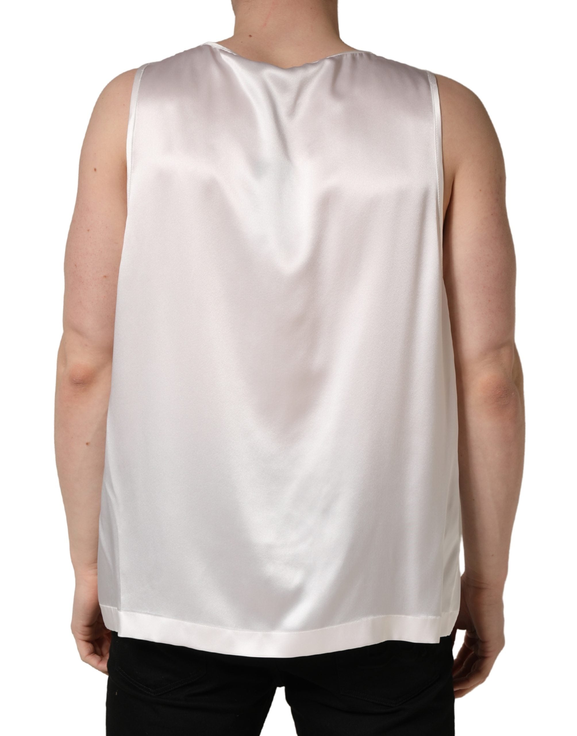 Dolce & Gabbana White Satin Polyester SleevelessTank T-shirt Dolce & Gabbana