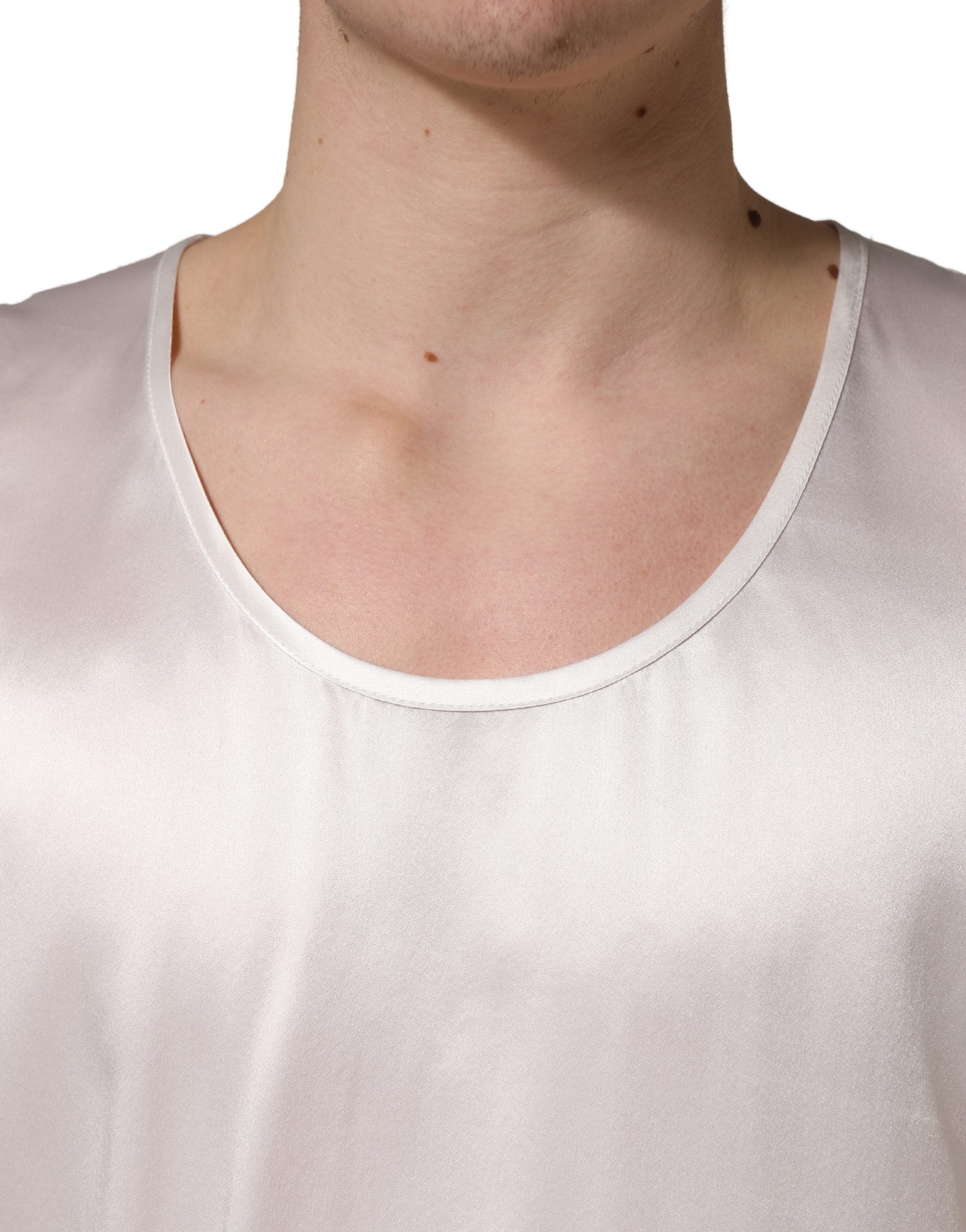 Dolce & Gabbana White Satin Polyester SleevelessTank T-shirt Dolce & Gabbana