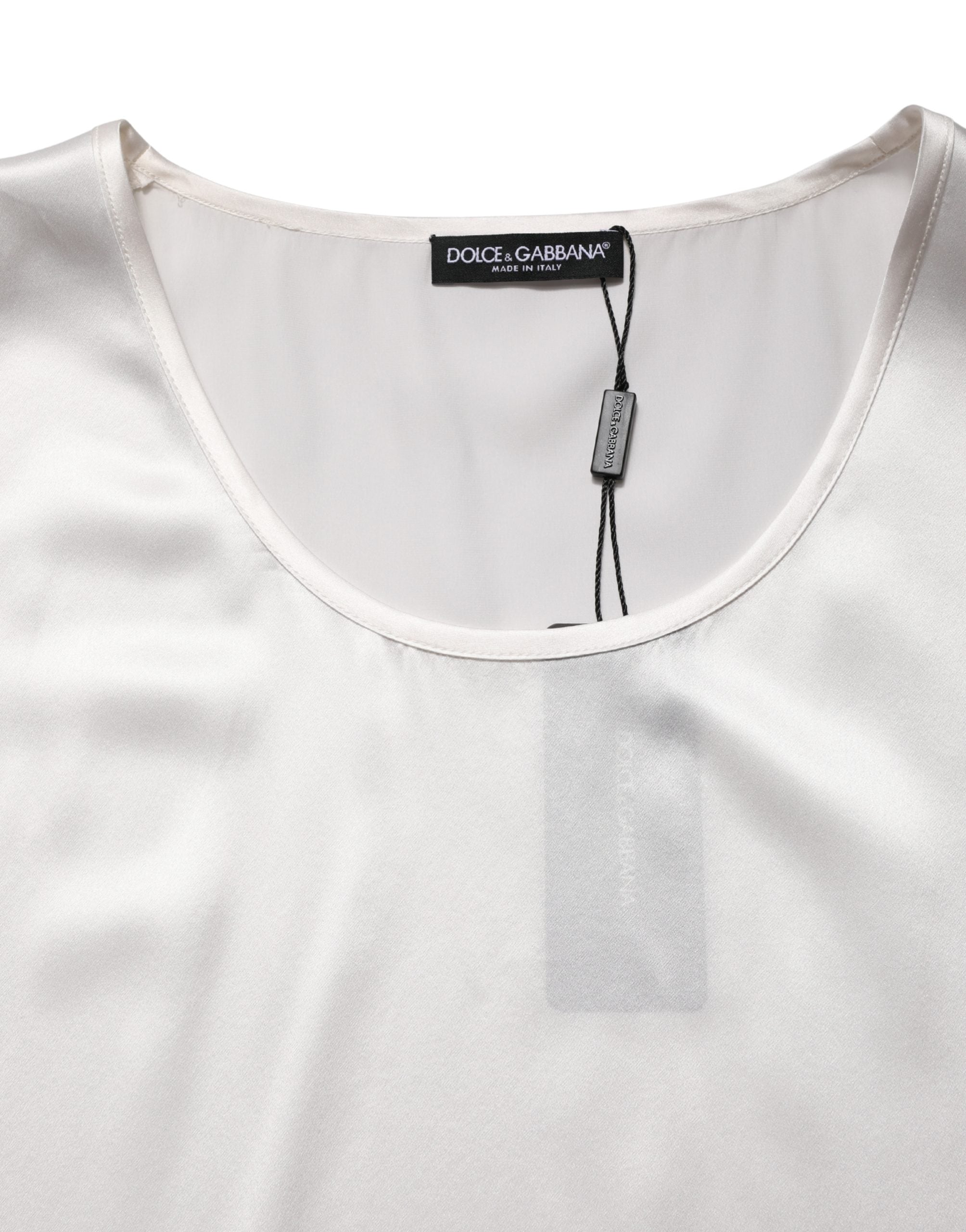 Dolce & Gabbana White Satin Polyester SleevelessTank T-shirt Dolce & Gabbana