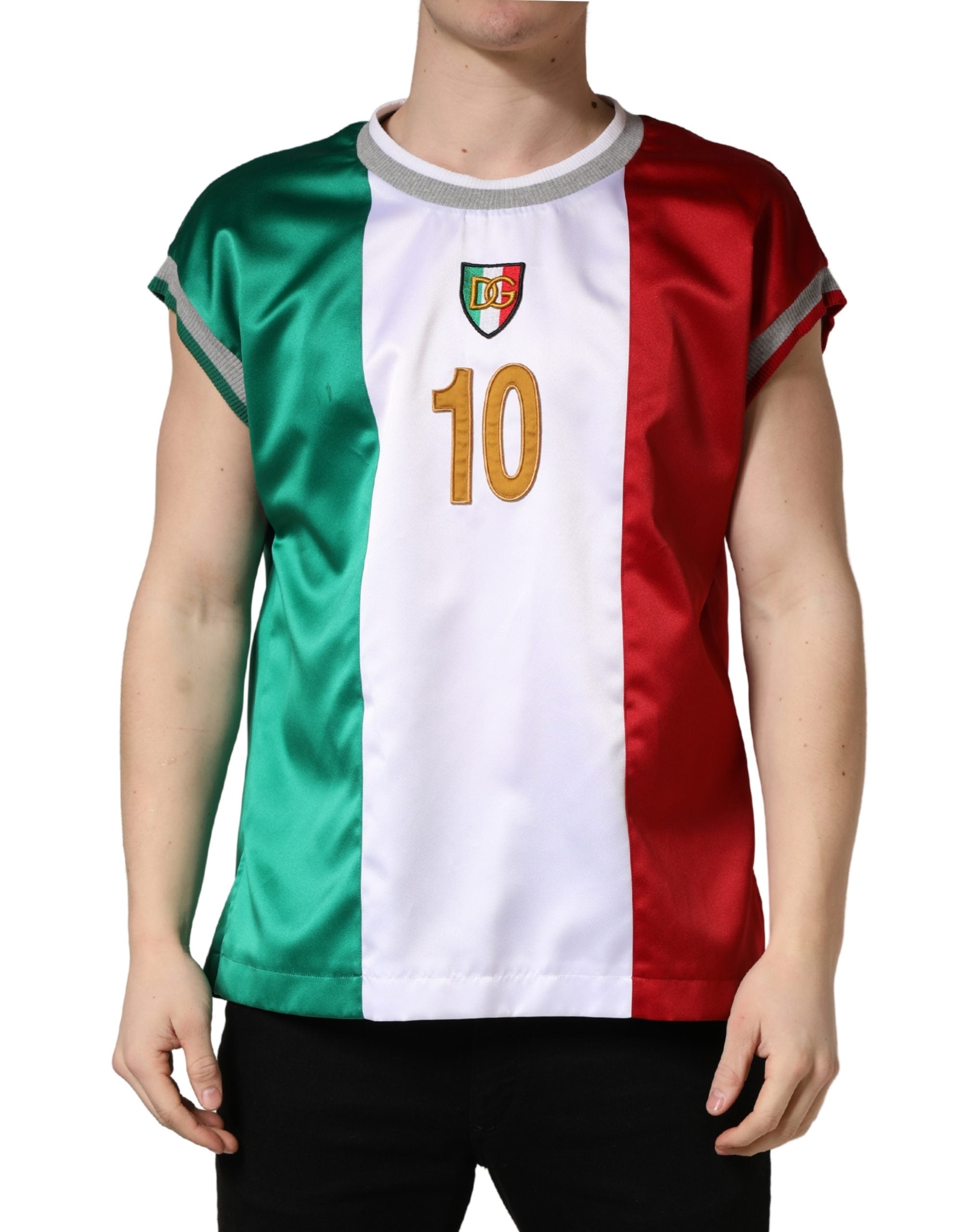 Dolce & Gabbana Multicolor Italia DG Logo Satin Tank T-shirt Dolce & Gabbana