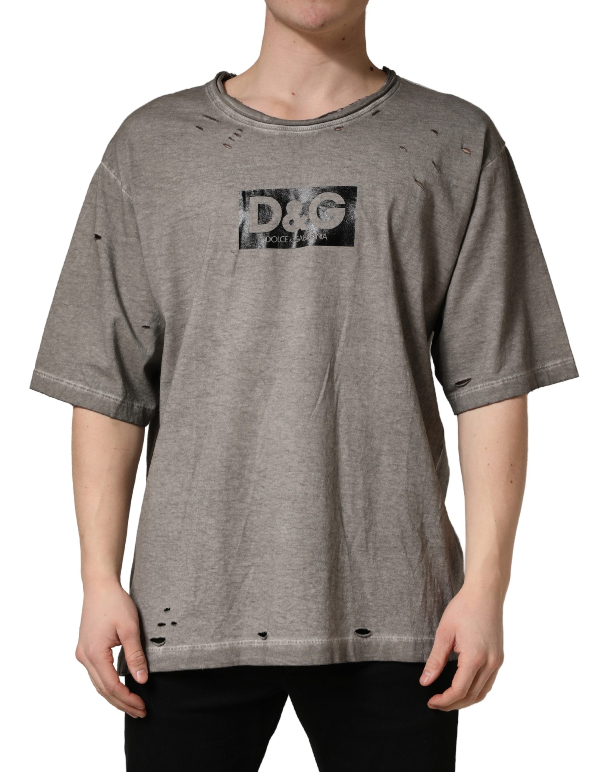 Dolce & Gabbana Gray DG Logo Print Cotton Round Neck T-shirt Dolce & Gabbana