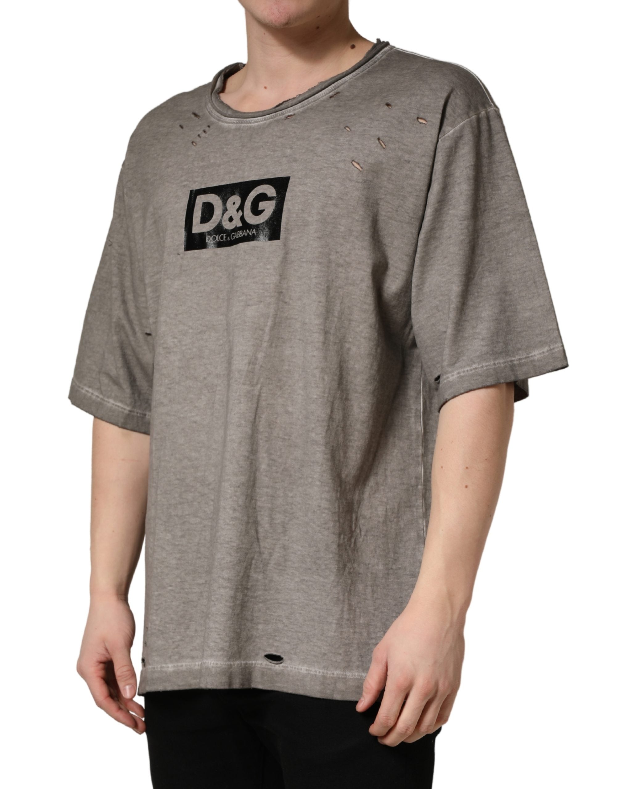 Dolce & Gabbana Gray DG Logo Print Cotton Round Neck T-shirt Dolce & Gabbana