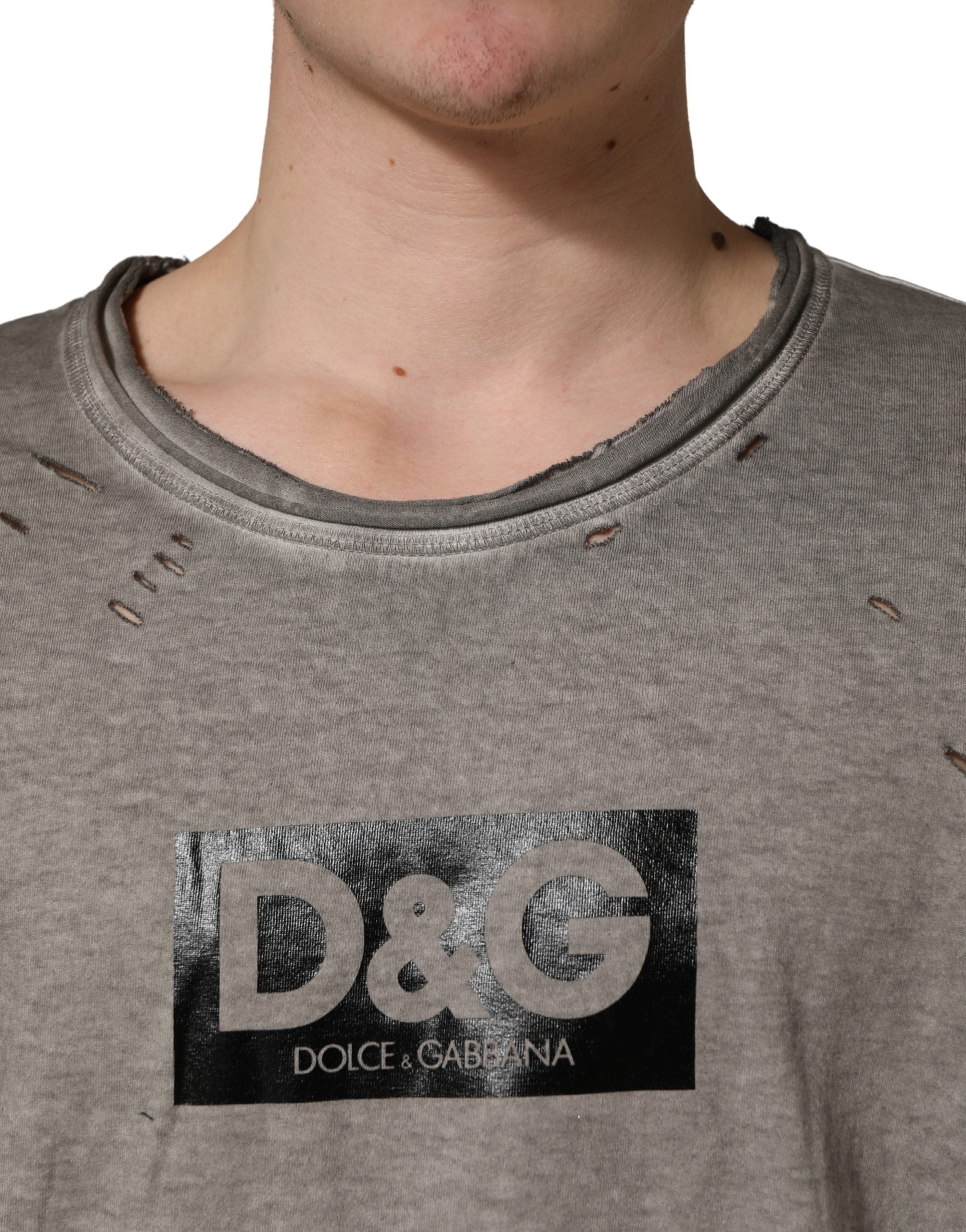 Dolce & Gabbana Gray DG Logo Print Cotton Round Neck T-shirt Dolce & Gabbana
