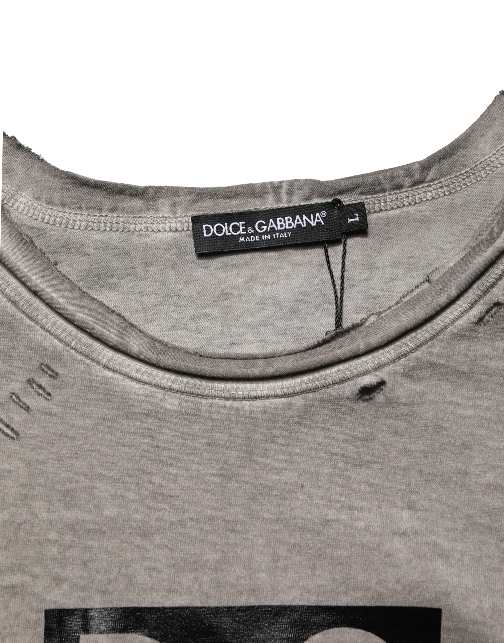 Dolce & Gabbana Gray DG Logo Print Cotton Round Neck T-shirt Dolce & Gabbana