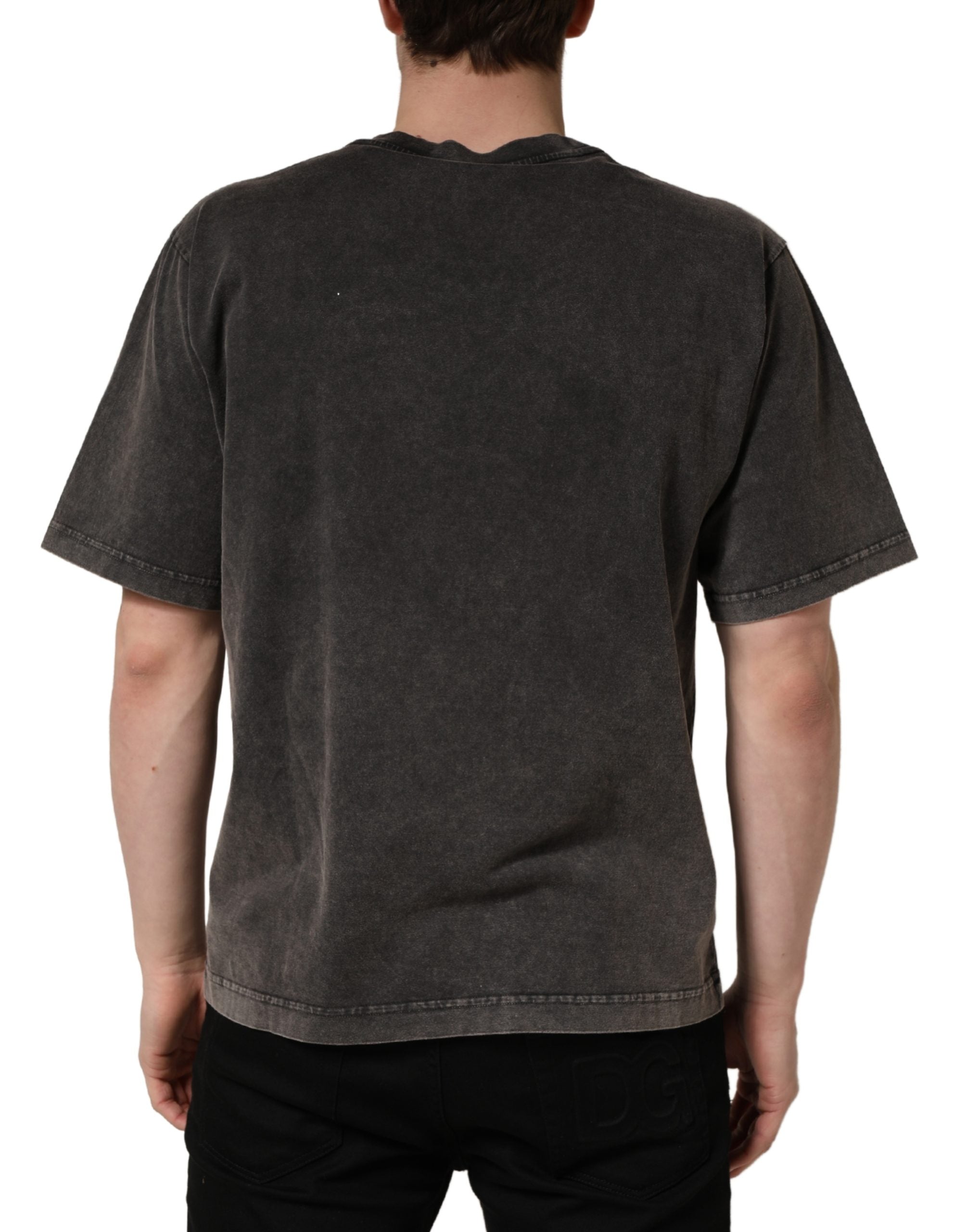 Dolce & Gabbana Gray Logo Embellished Men Crew Neck T-shirt Dolce & Gabbana