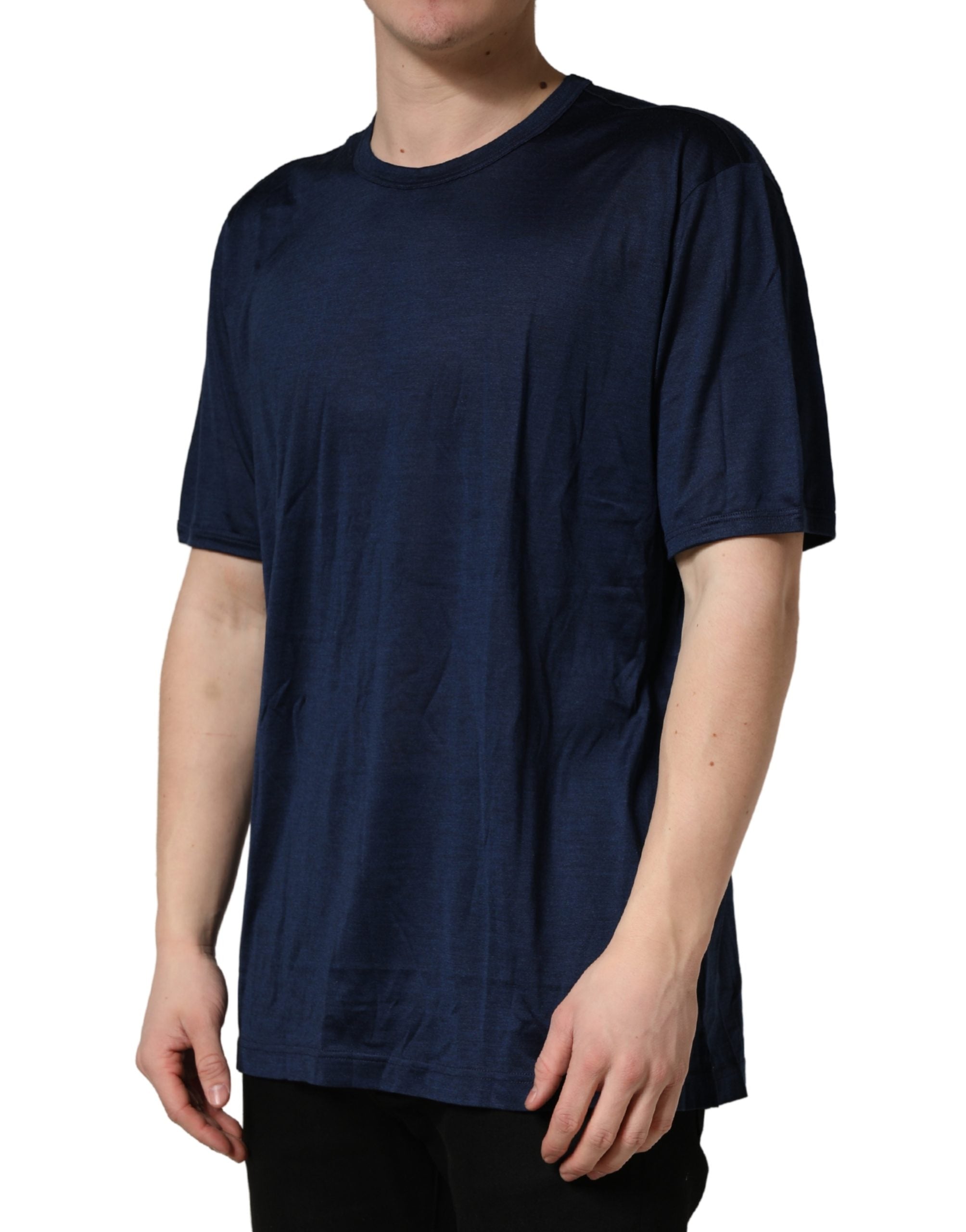 Dolce & Gabbana Dark Blue Silk Short Sleeve CrewNeck T-shirt Dolce & Gabbana