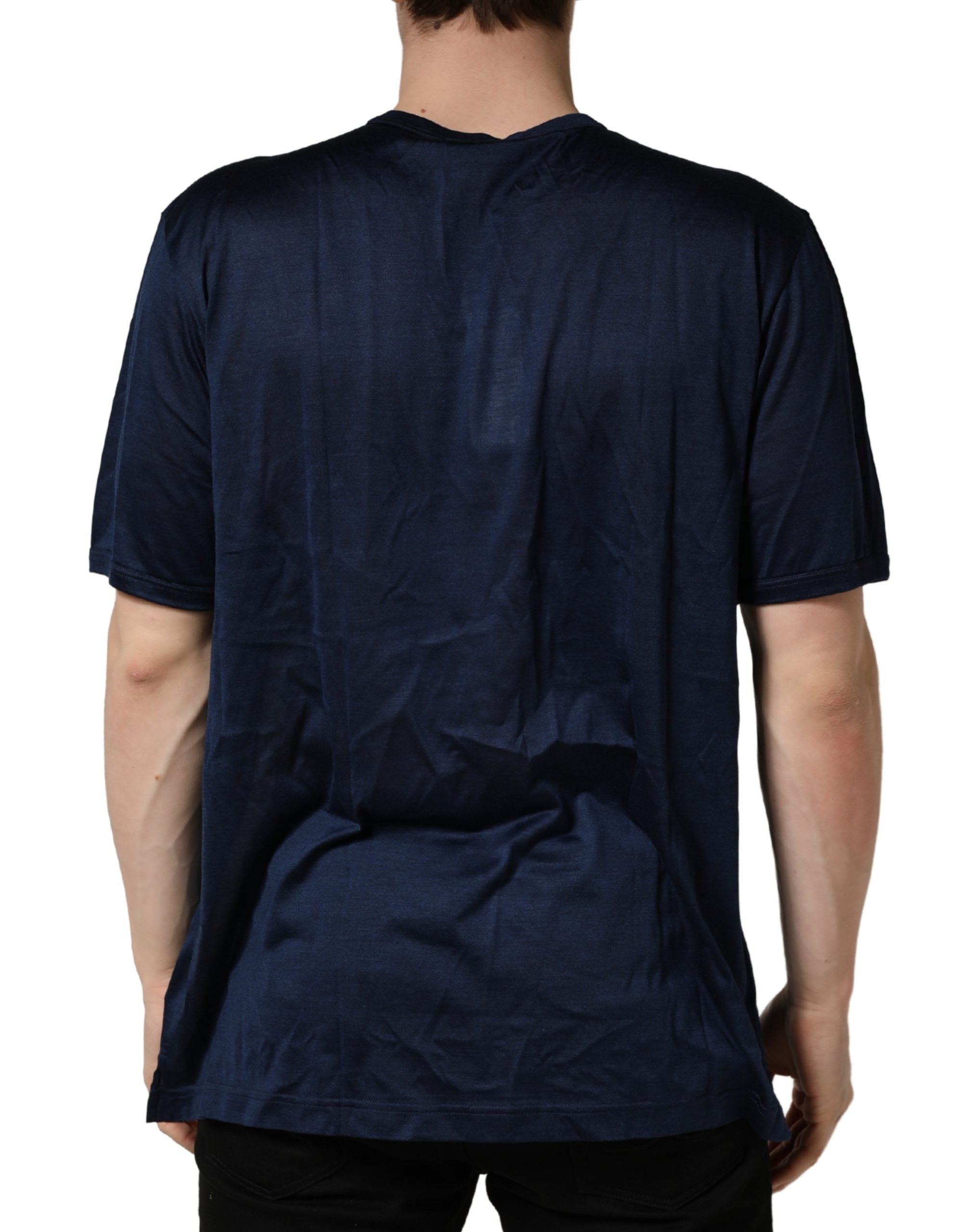 Dolce & Gabbana Dark Blue Silk Short Sleeve CrewNeck T-shirt Dolce & Gabbana