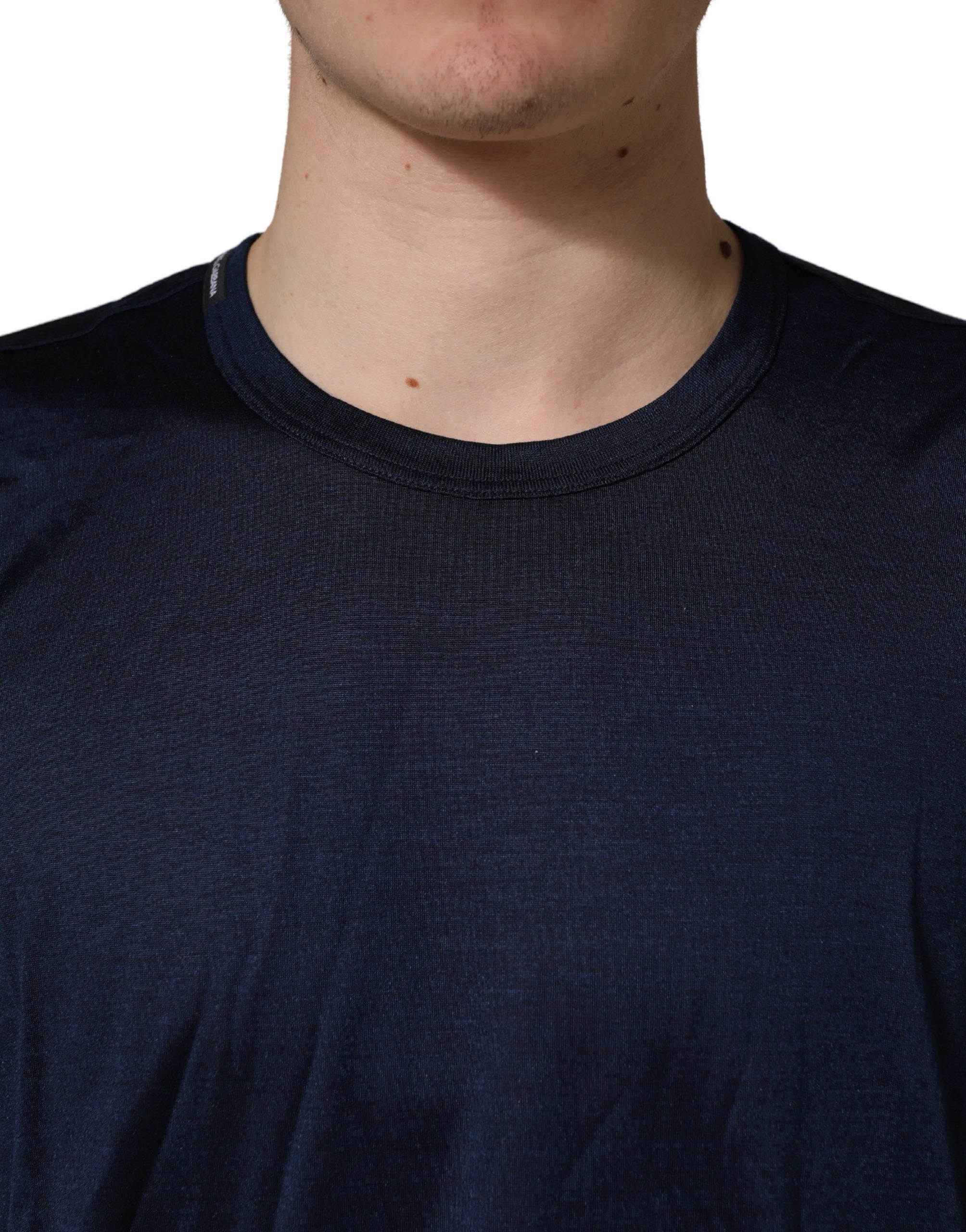 Dolce & Gabbana Dark Blue Silk Short Sleeve CrewNeck T-shirt Dolce & Gabbana