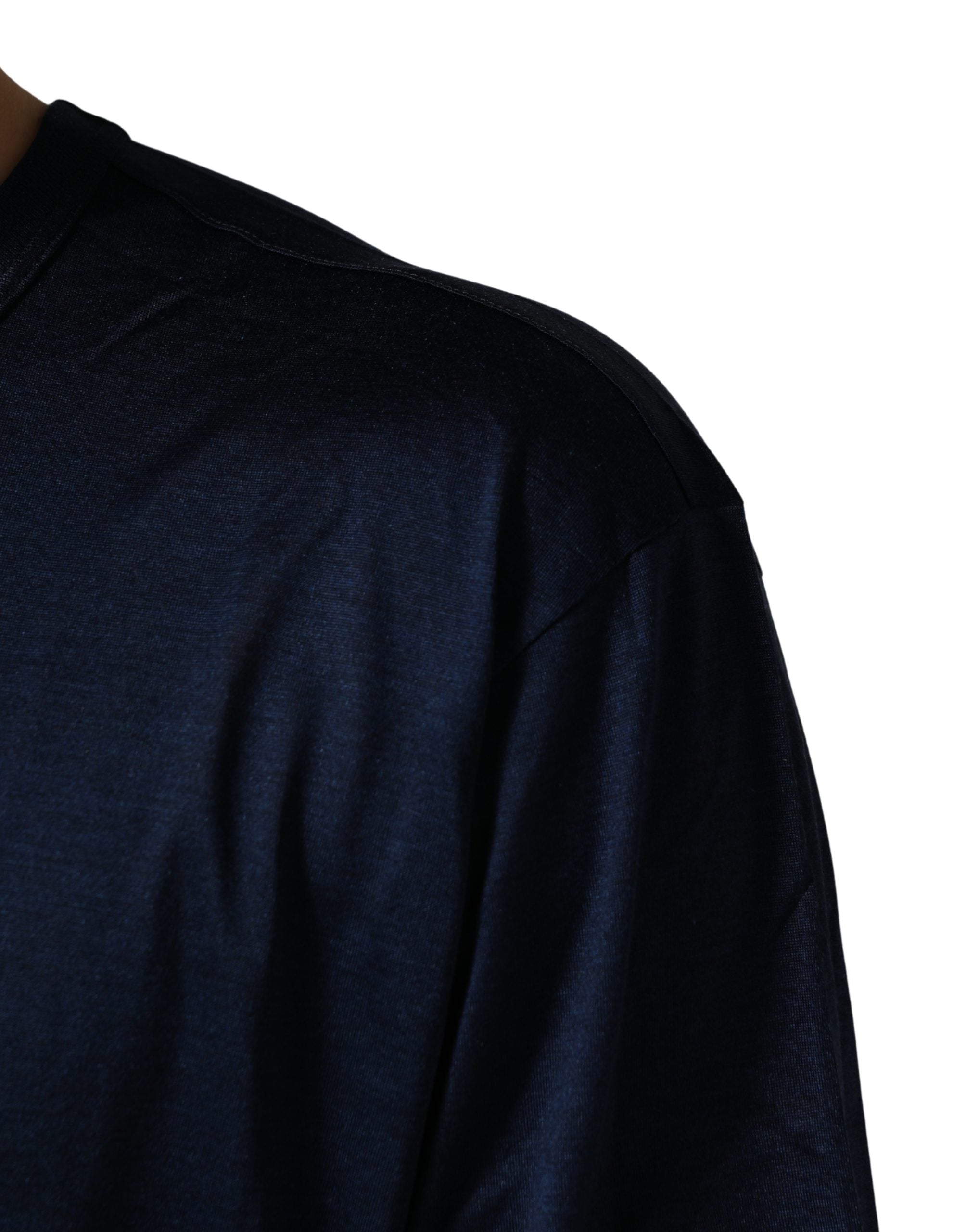 Dolce & Gabbana Dark Blue Silk Short Sleeve CrewNeck T-shirt Dolce & Gabbana