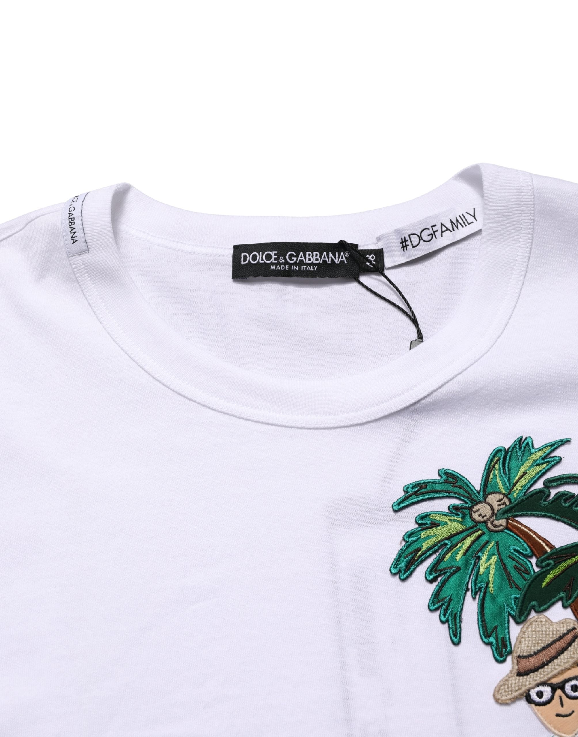 Dolce & Gabbana White Palm Embroidered Men Crew Neck T-shirt Dolce & Gabbana