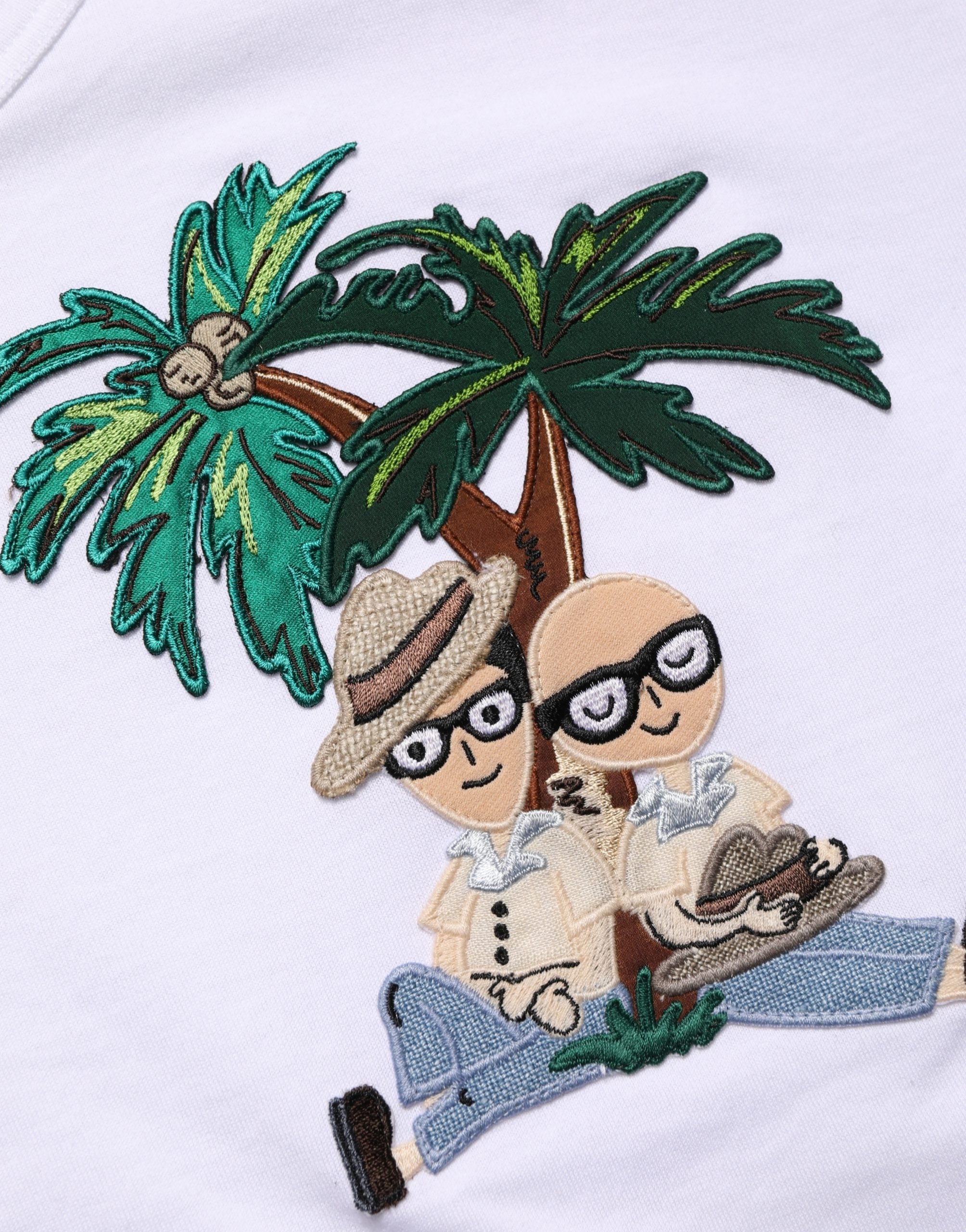 Dolce & Gabbana White Palm Embroidered Men Crew Neck T-shirt Dolce & Gabbana