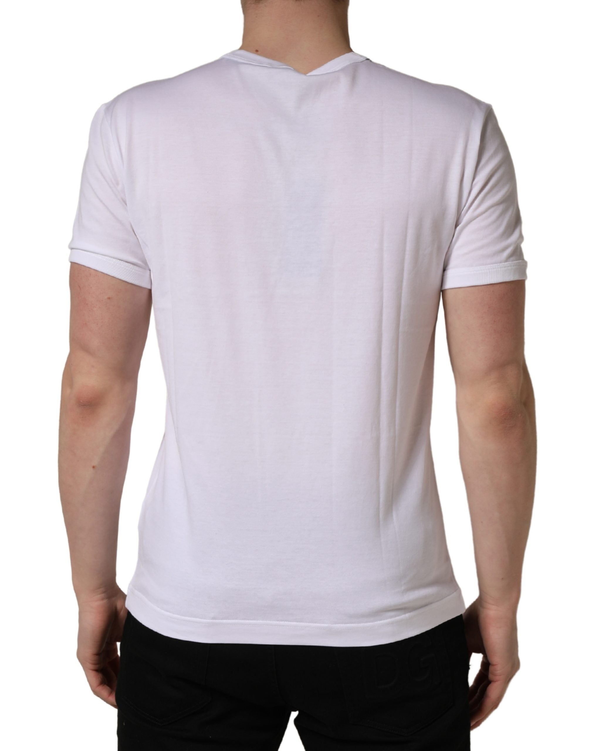 Dolce & Gabbana White Palm Embroidered Men Crew Neck T-shirt Dolce & Gabbana