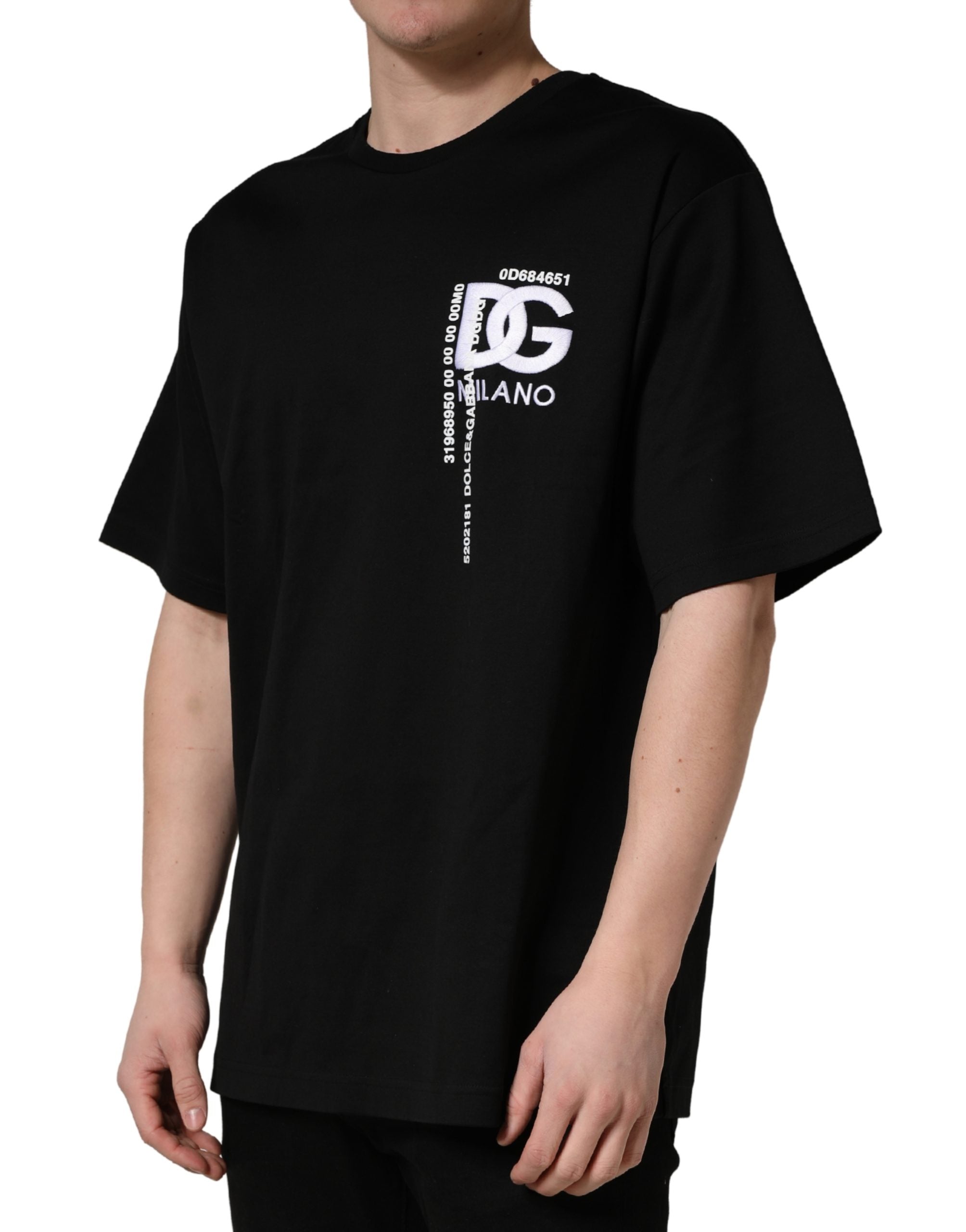 Dolce & Gabbana Black Logo Embroidered Men Crew Neck T-shirt Dolce & Gabbana