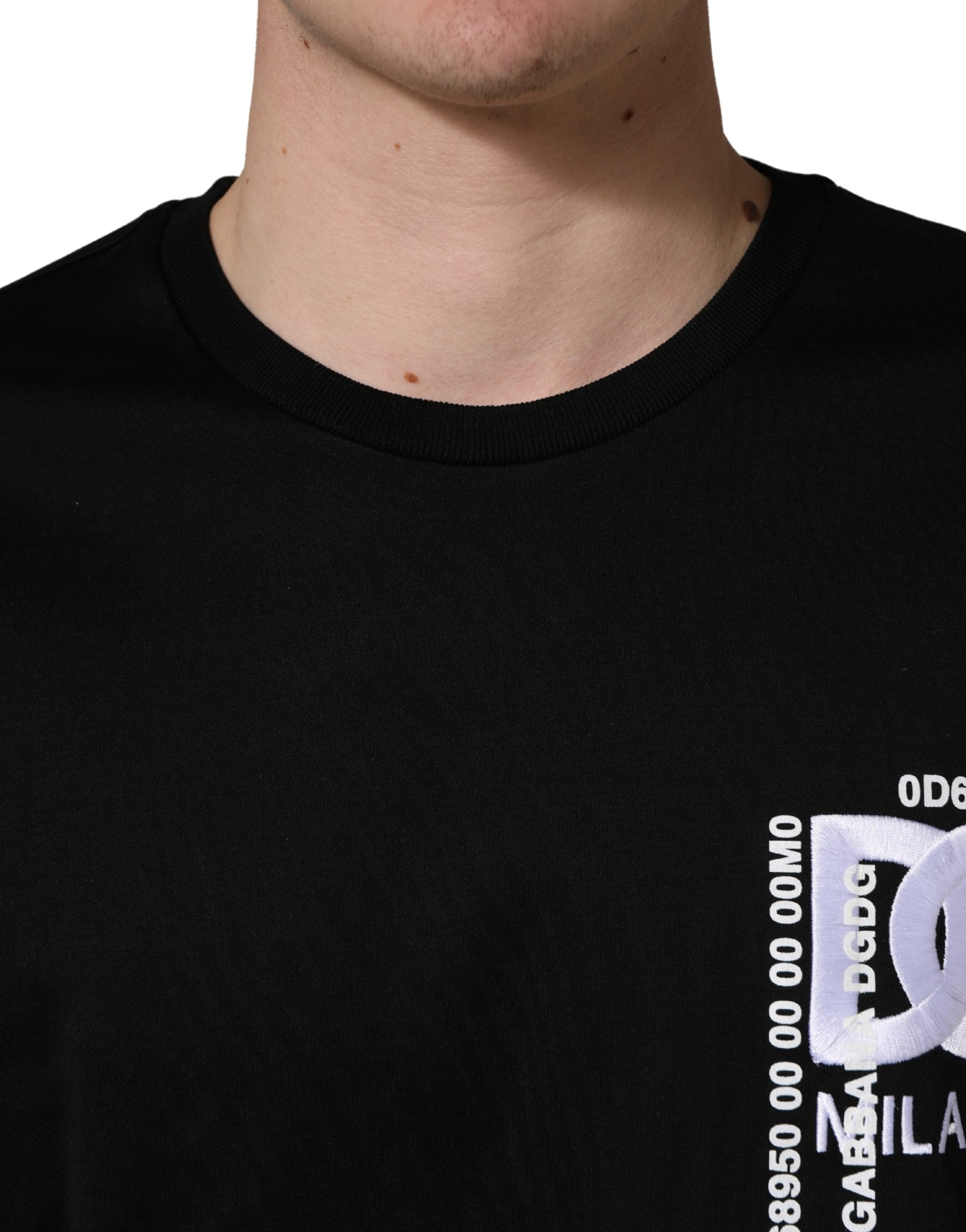 Dolce & Gabbana Black Logo Embroidered Men Crew Neck T-shirt Dolce & Gabbana