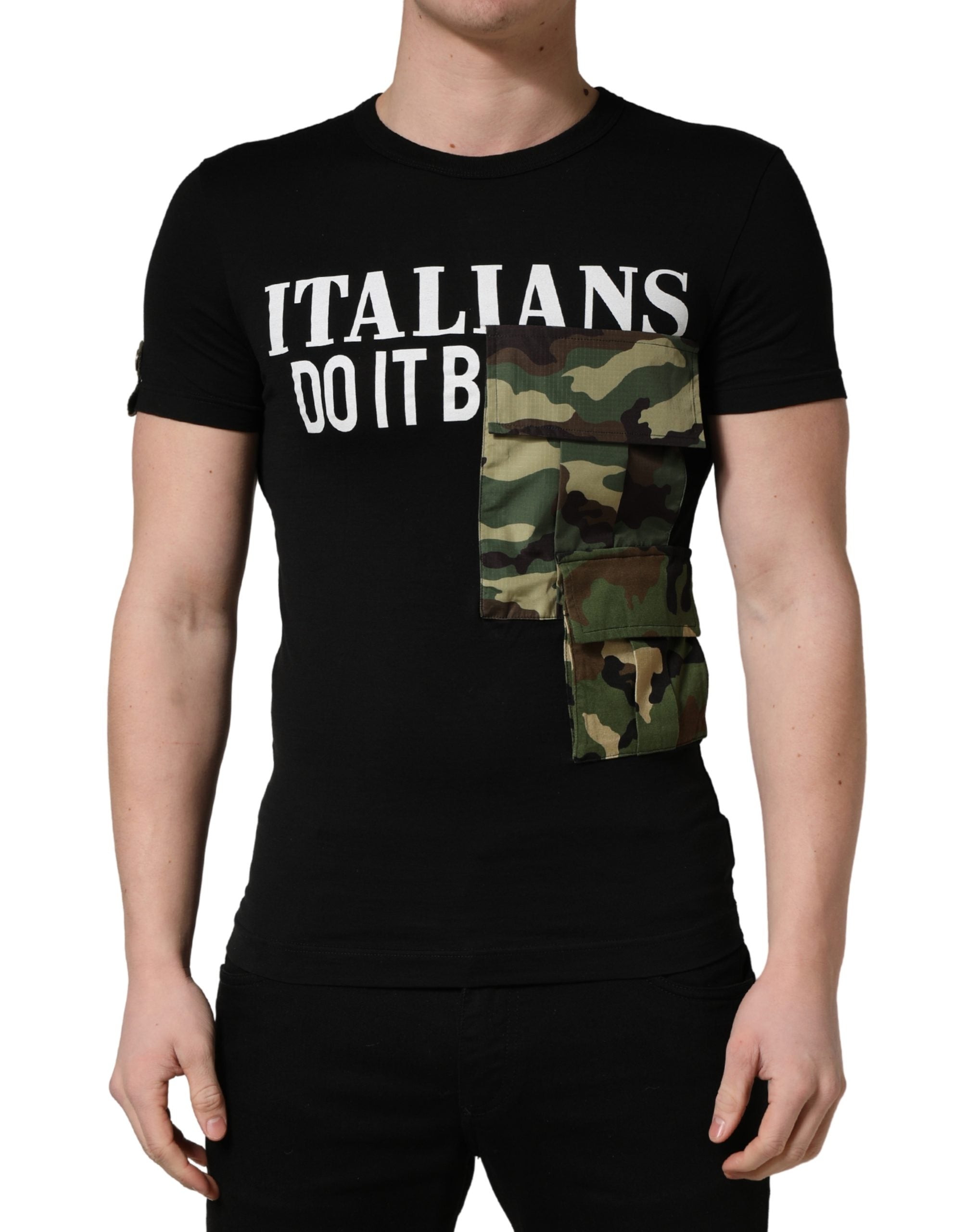 Dolce & Gabbana Black Italians Do It Better Camo Pocket Men T-shirt Dolce & Gabbana