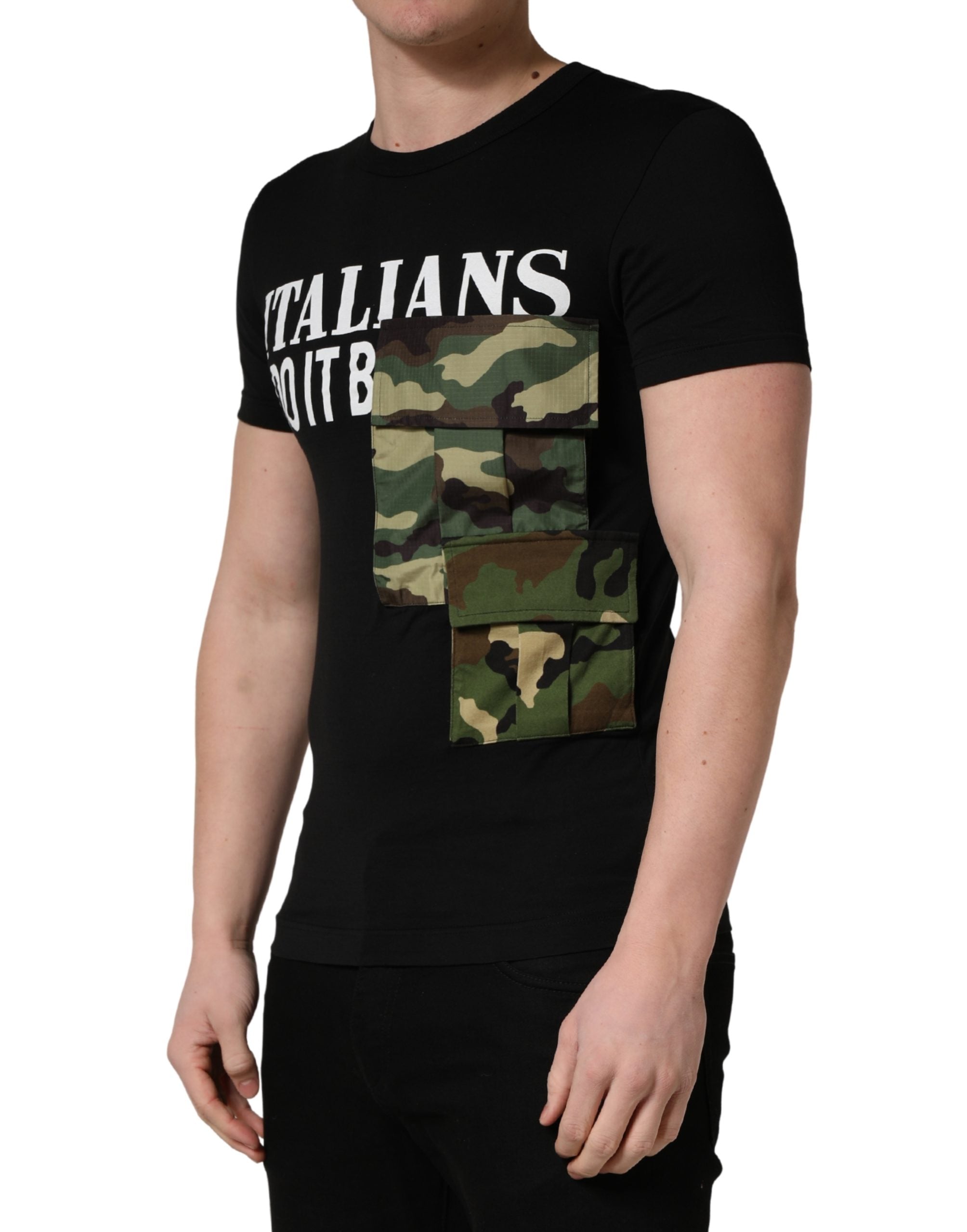 Dolce & Gabbana Black Italians Do It Better Camo Pocket Men T-shirt Dolce & Gabbana