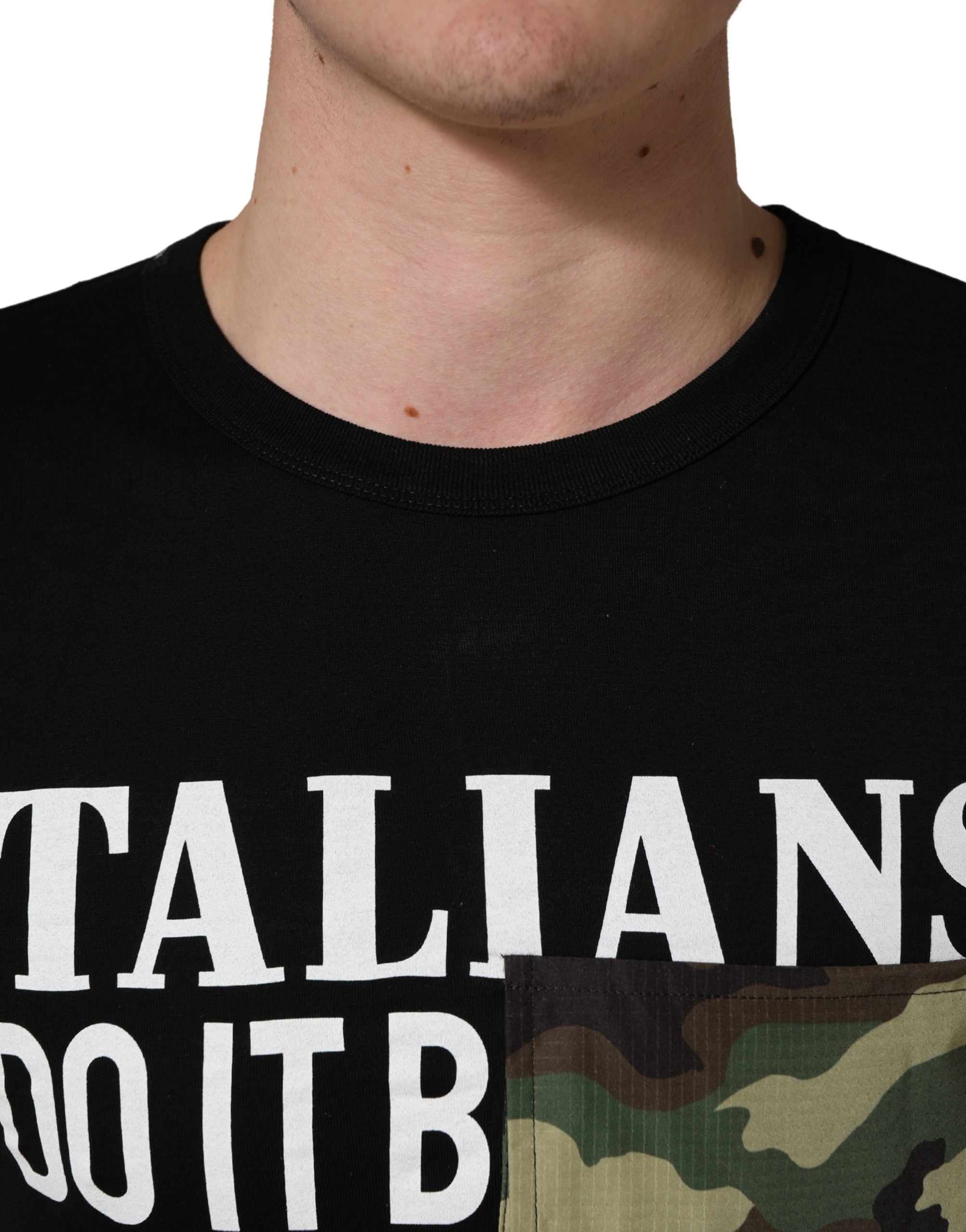 Dolce & Gabbana Black Italians Do It Better Camo Pocket Men T-shirt Dolce & Gabbana