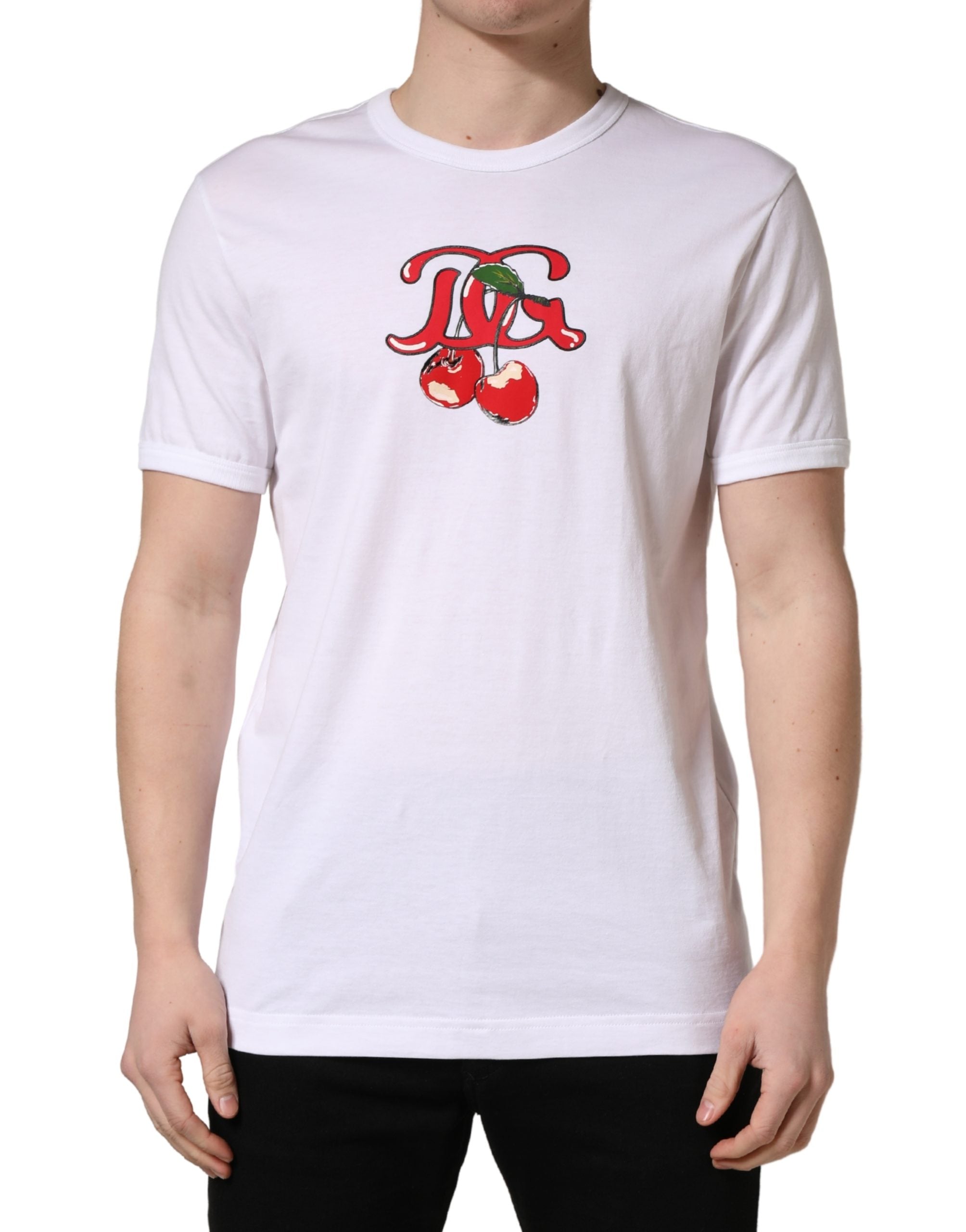 Dolce & Gabbana White DG Cherries Cotton Crew Neck  T-shirt Dolce & Gabbana