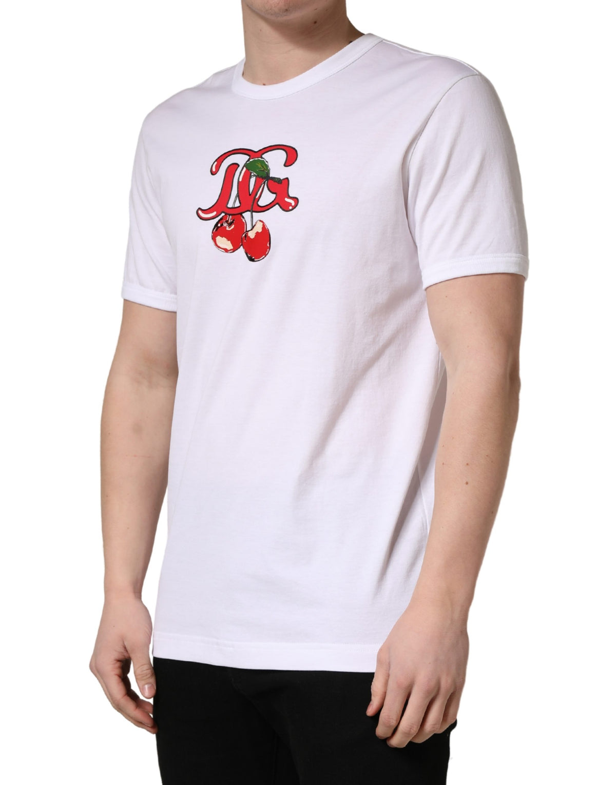 Dolce & Gabbana White DG Cherries Cotton Crew Neck  T-shirt