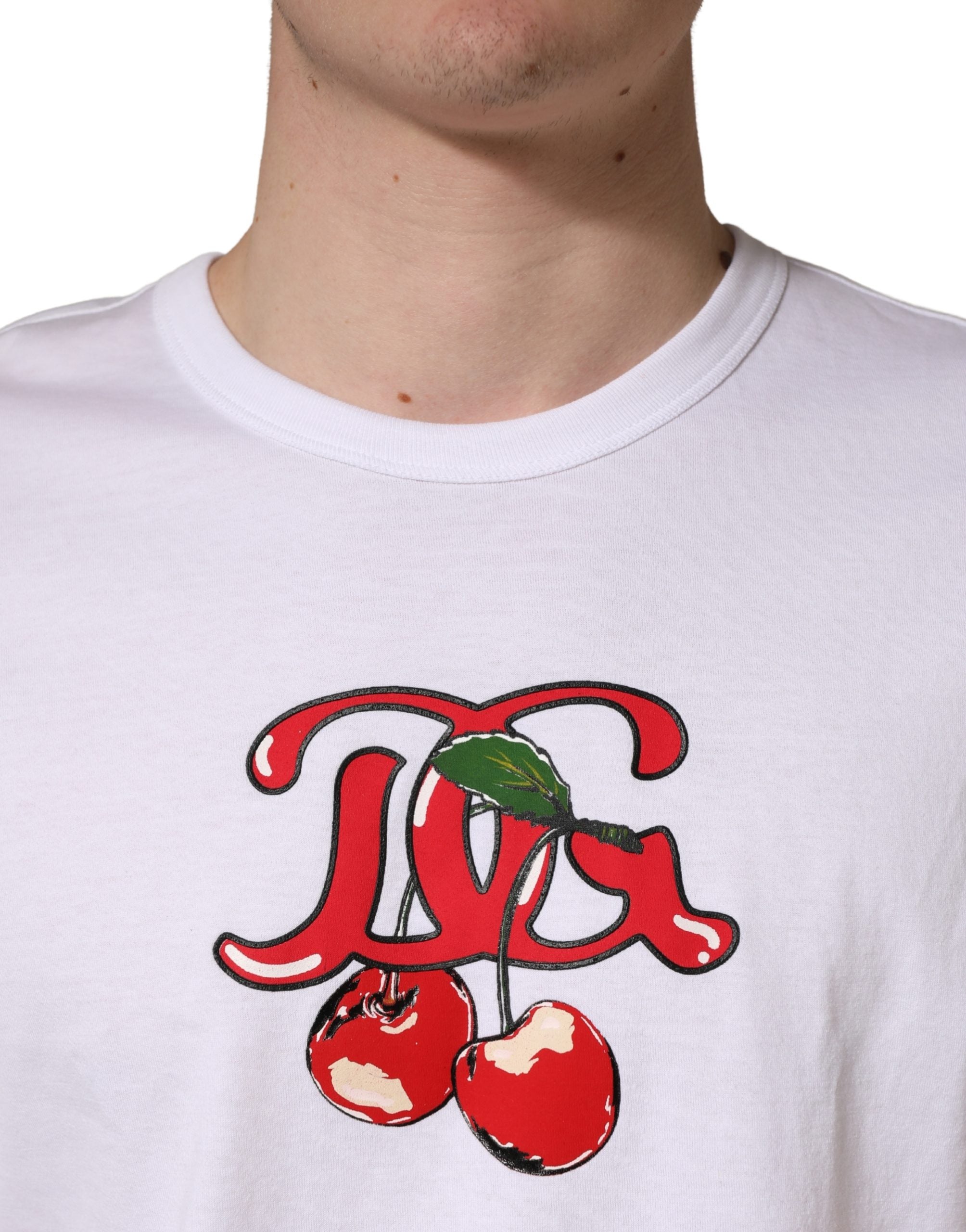 Dolce & Gabbana White DG Cherries Cotton Crew Neck  T-shirt Dolce & Gabbana