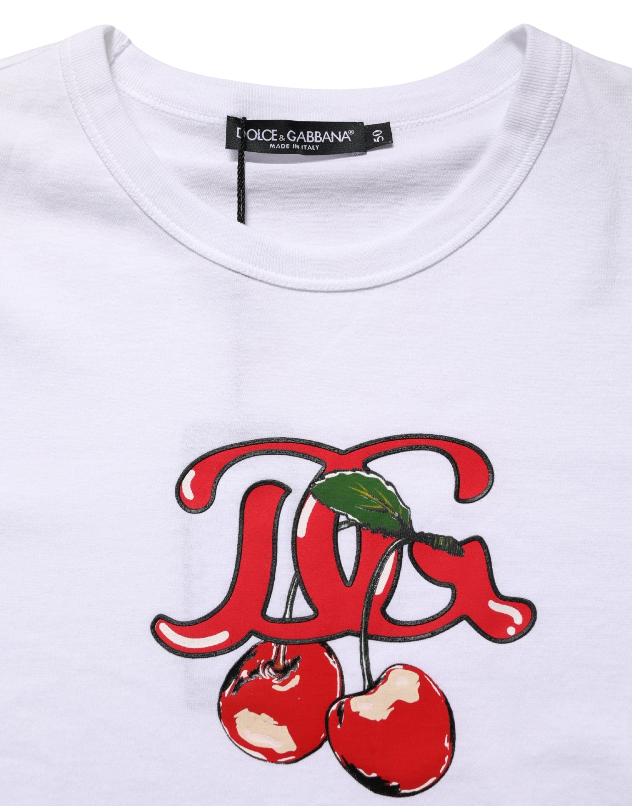 Dolce & Gabbana White DG Cherries Cotton Crew Neck  T-shirt Dolce & Gabbana