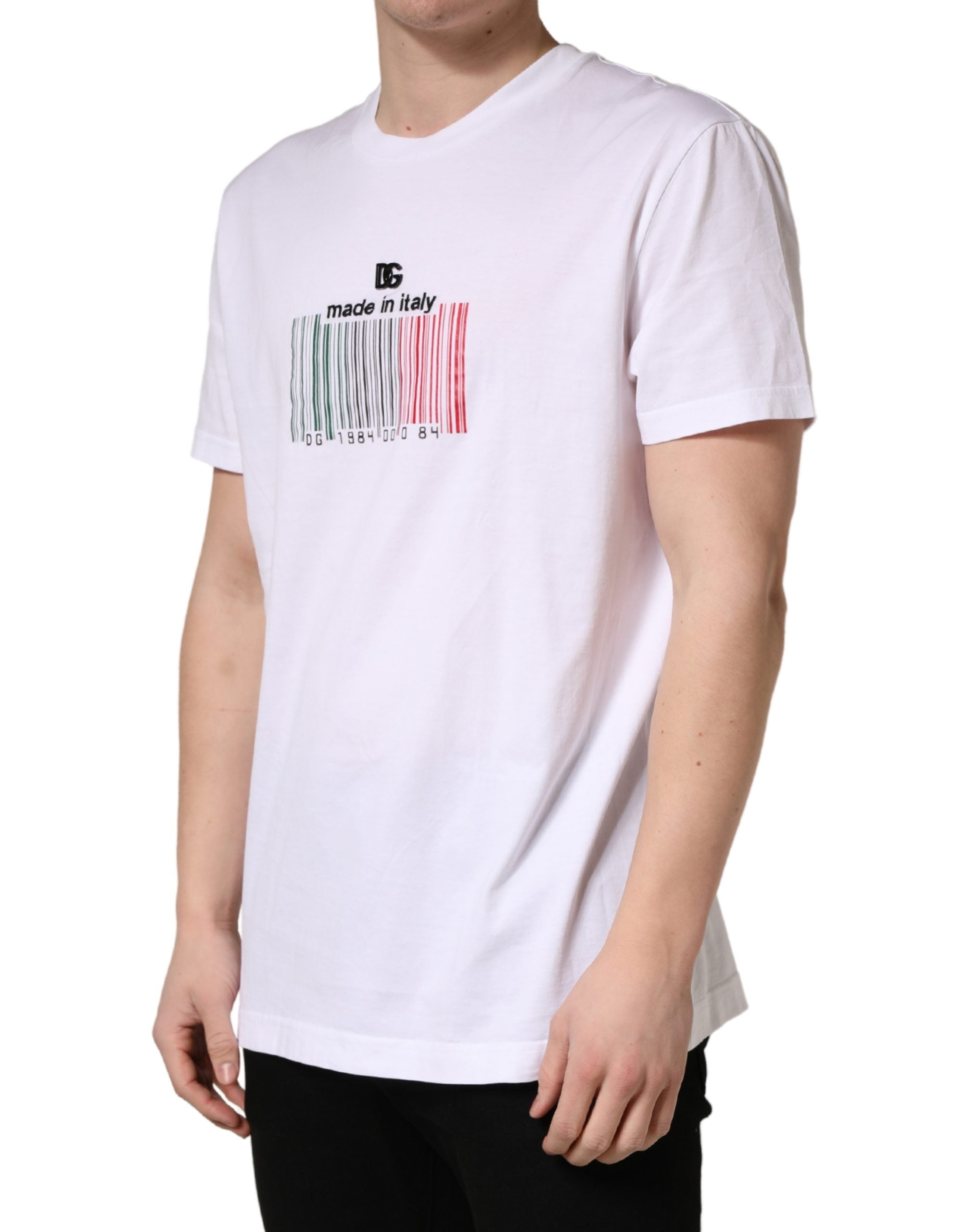 Dolce & Gabbana White Barcode Cotton Crew Neck Men T-shirt Dolce & Gabbana