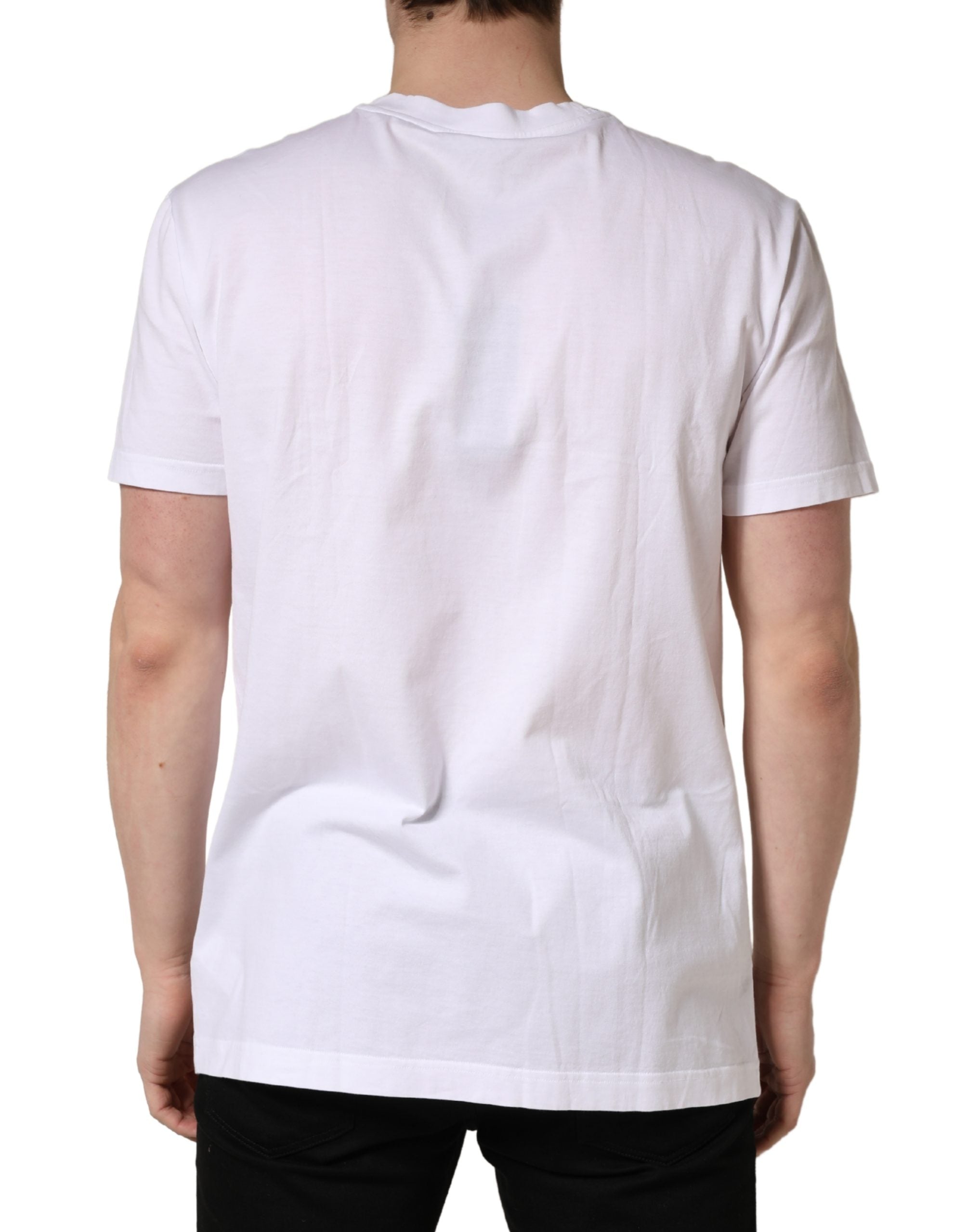 Dolce & Gabbana White Barcode Cotton Crew Neck Men T-shirt Dolce & Gabbana
