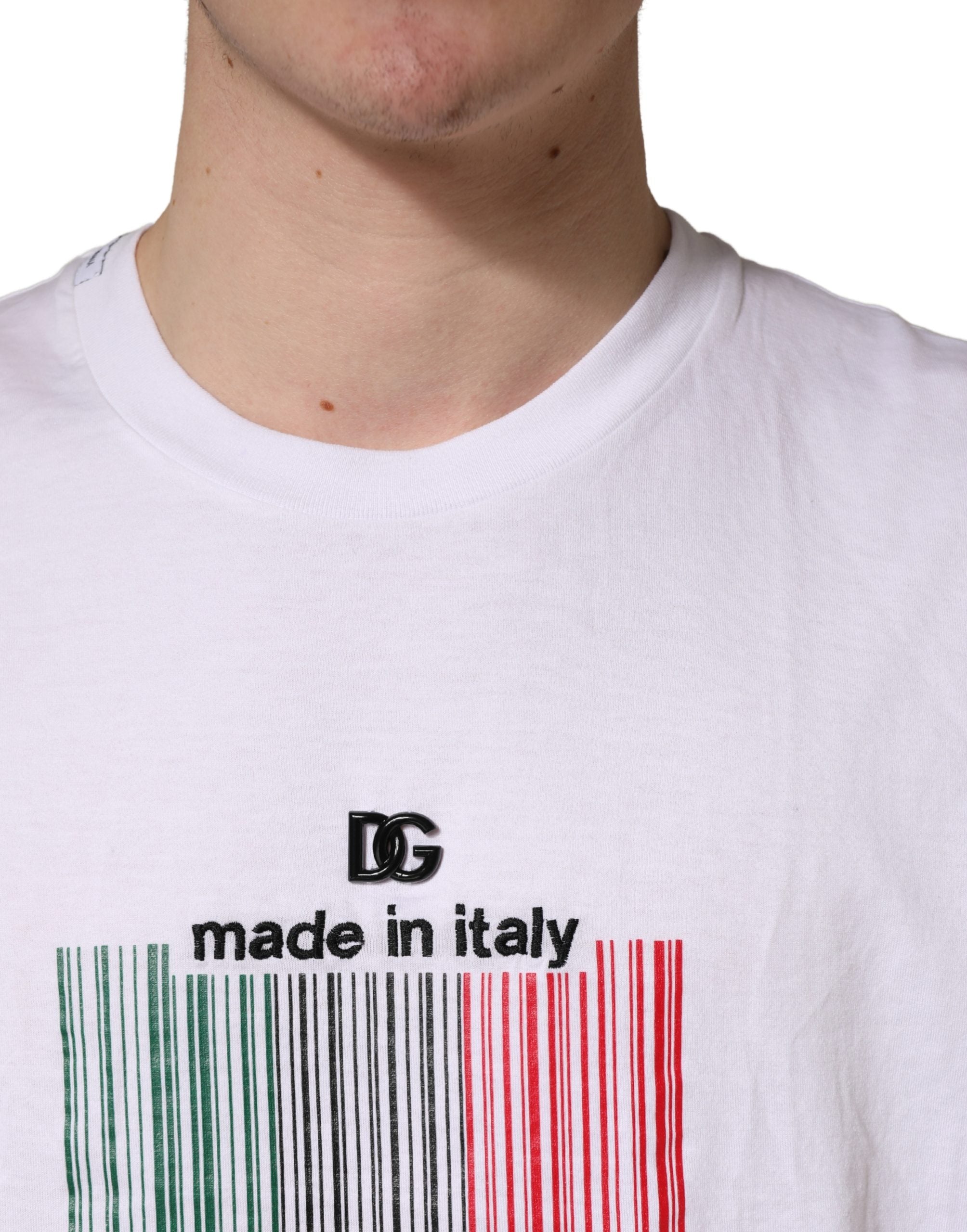 Dolce & Gabbana White Barcode Cotton Crew Neck Men T-shirt Dolce & Gabbana