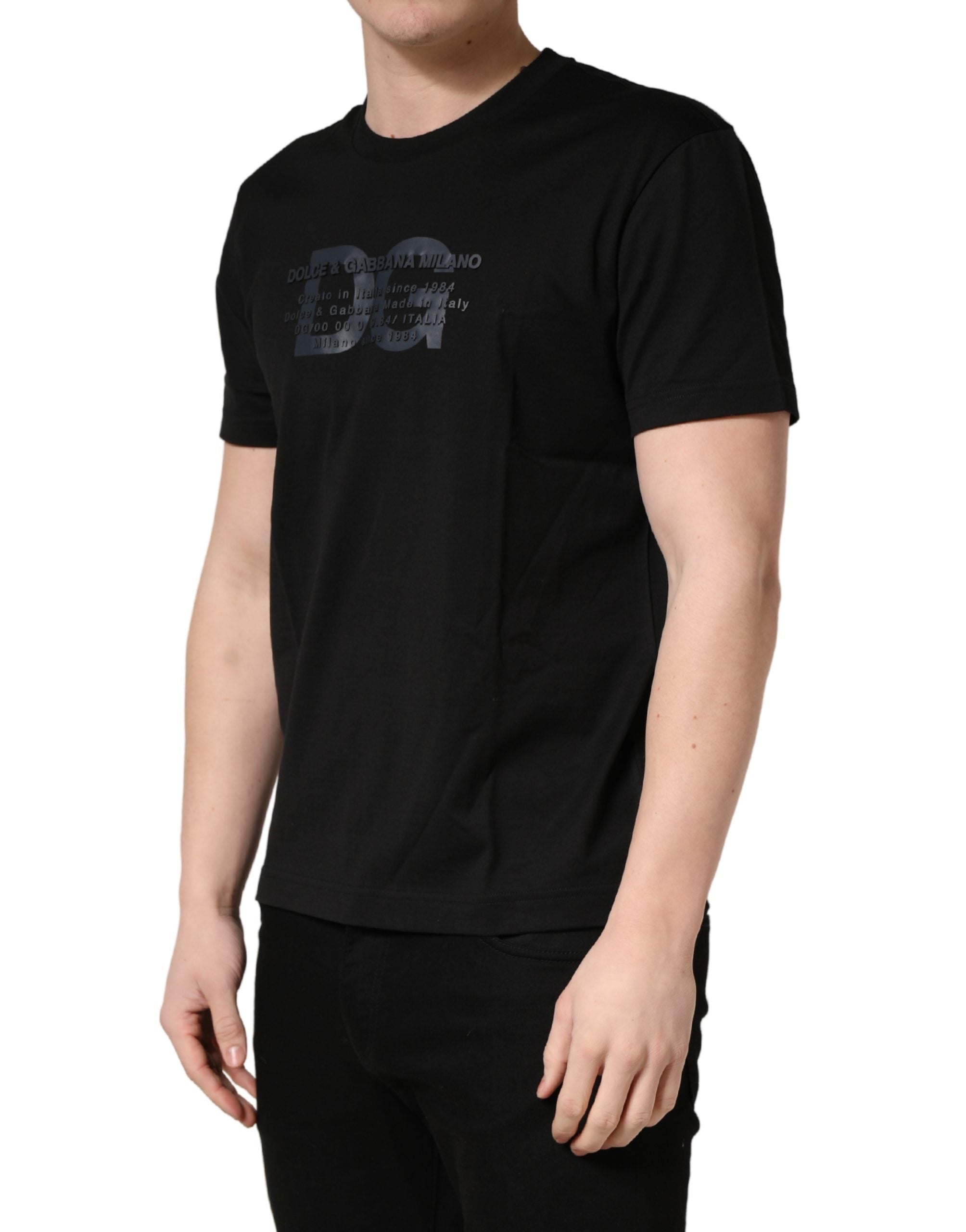 +39 MASQ Black Logo DG Print Cotton Crew Neck T-shirt +39 MASQ