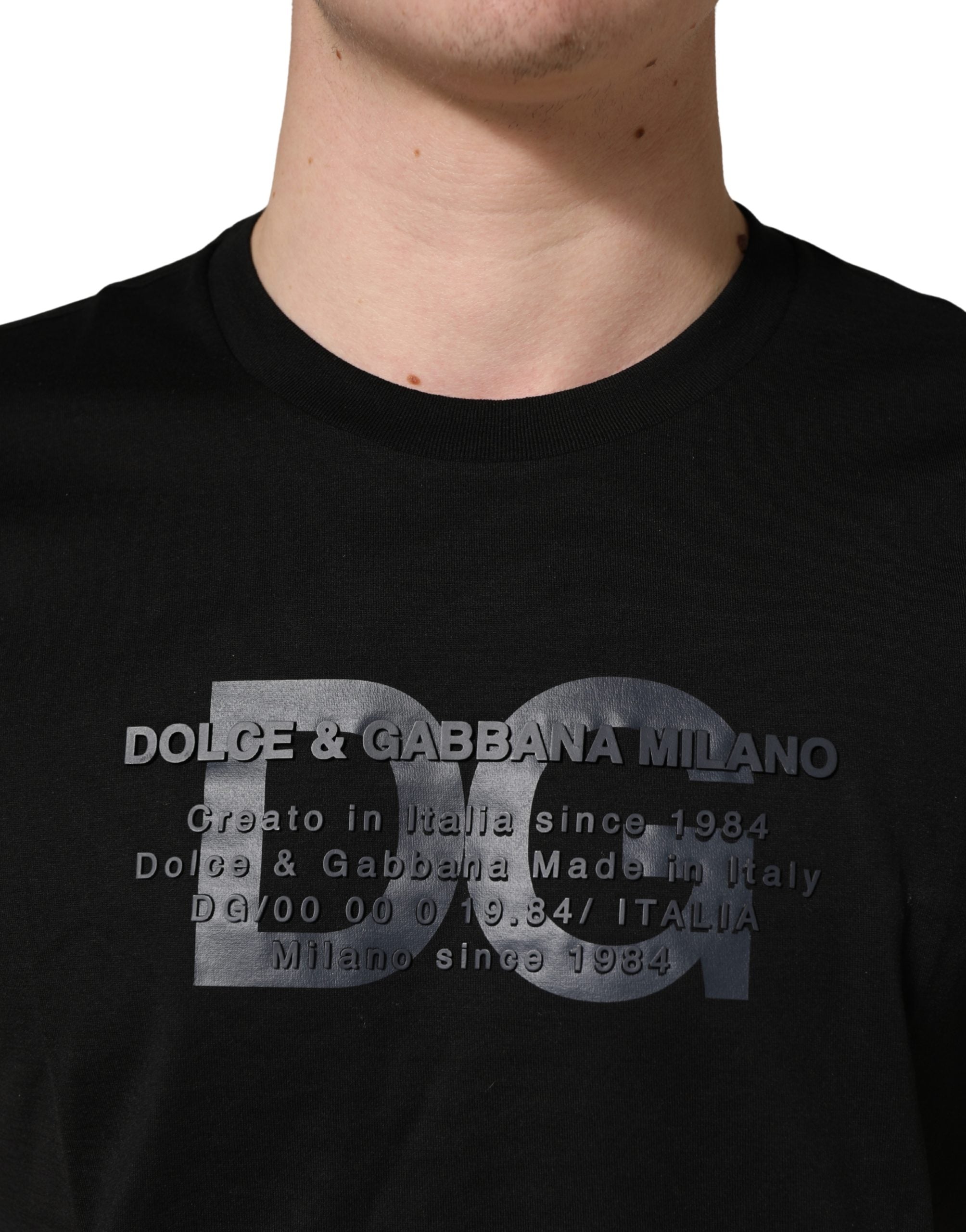 +39 MASQ Black Logo DG Print Cotton Crew Neck T-shirt +39 MASQ