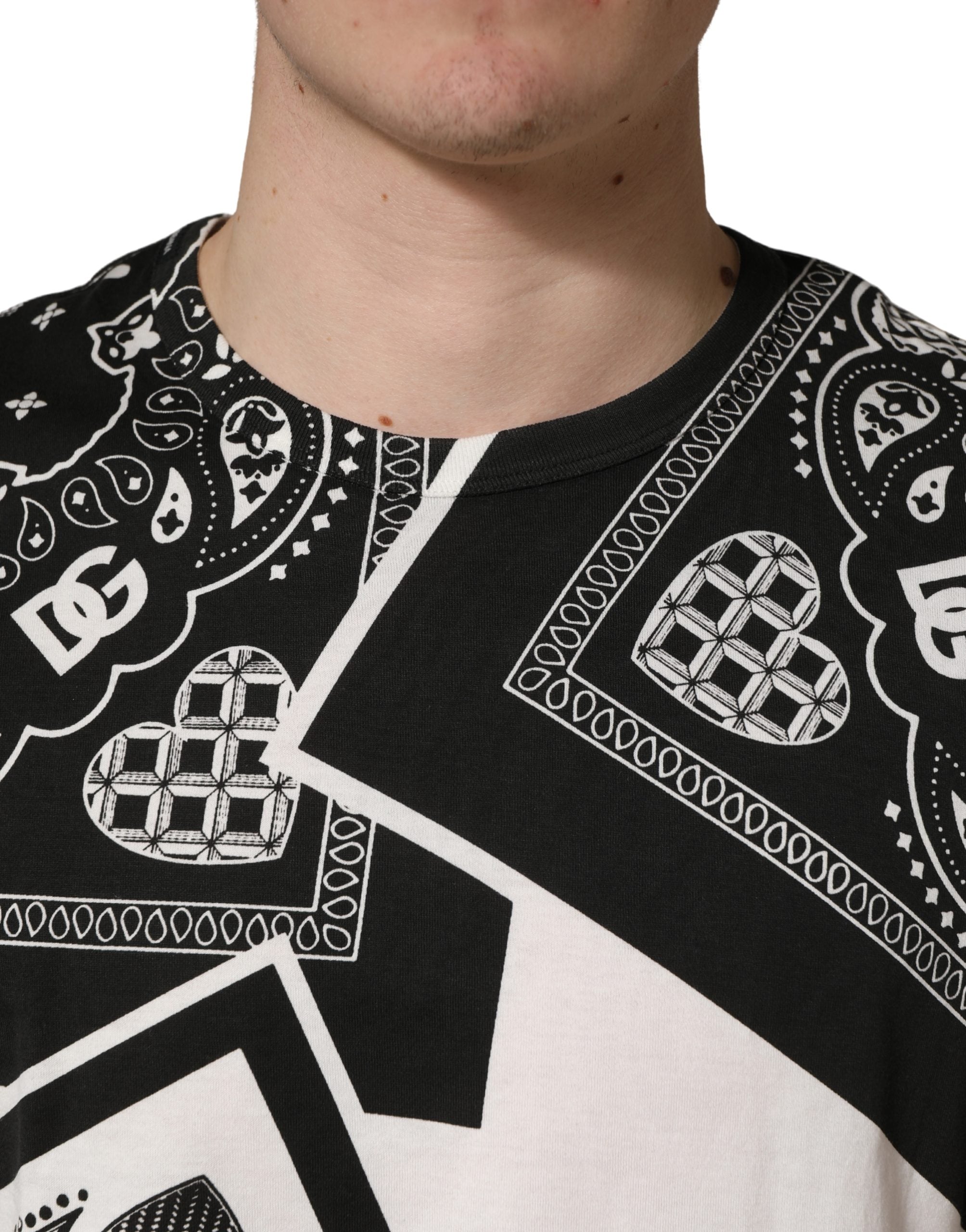 Dolce & Gabbana Black White Bandana Cotton Crew Neck  T-shirt Dolce & Gabbana