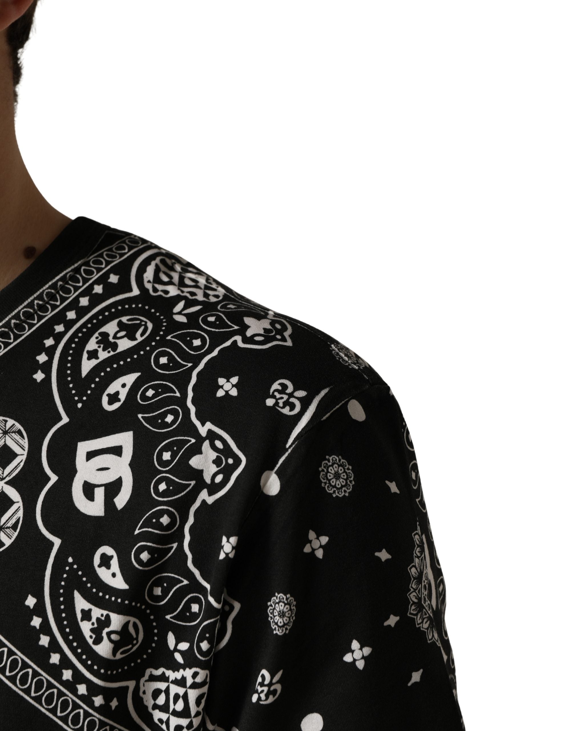 Dolce & Gabbana Black White Bandana Cotton Crew Neck  T-shirt Dolce & Gabbana