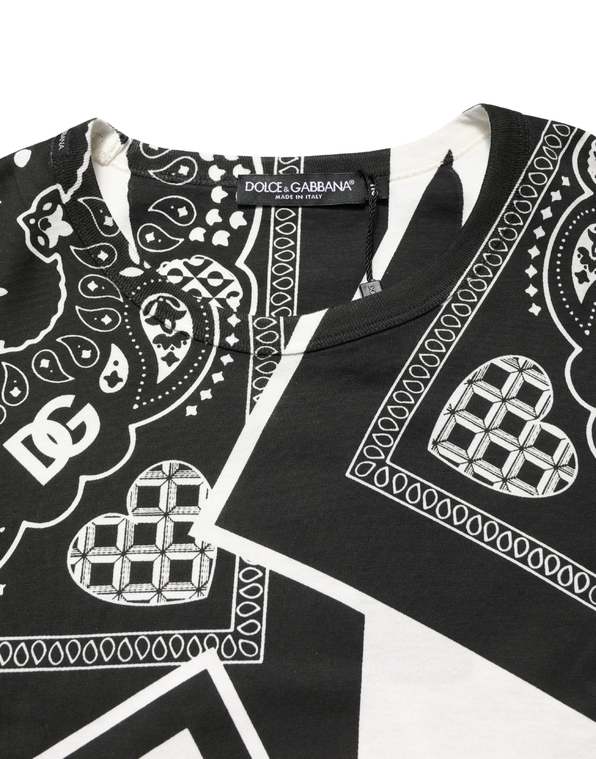 Dolce & Gabbana Black White Bandana Cotton Crew Neck  T-shirt Dolce & Gabbana