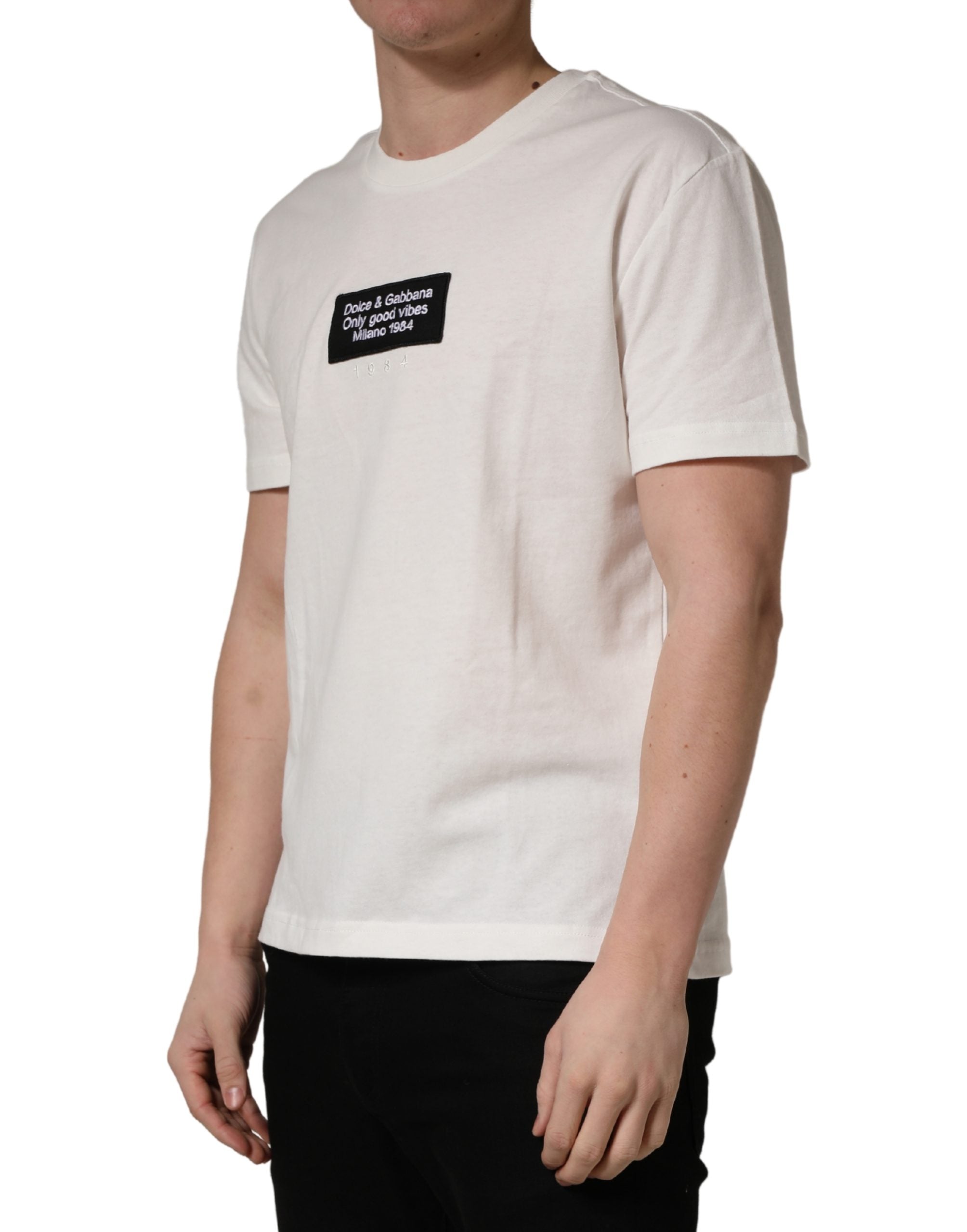 Dolce & Gabbana White Logo Patch Cotton Men Crew Neck  T-shirt Dolce & Gabbana