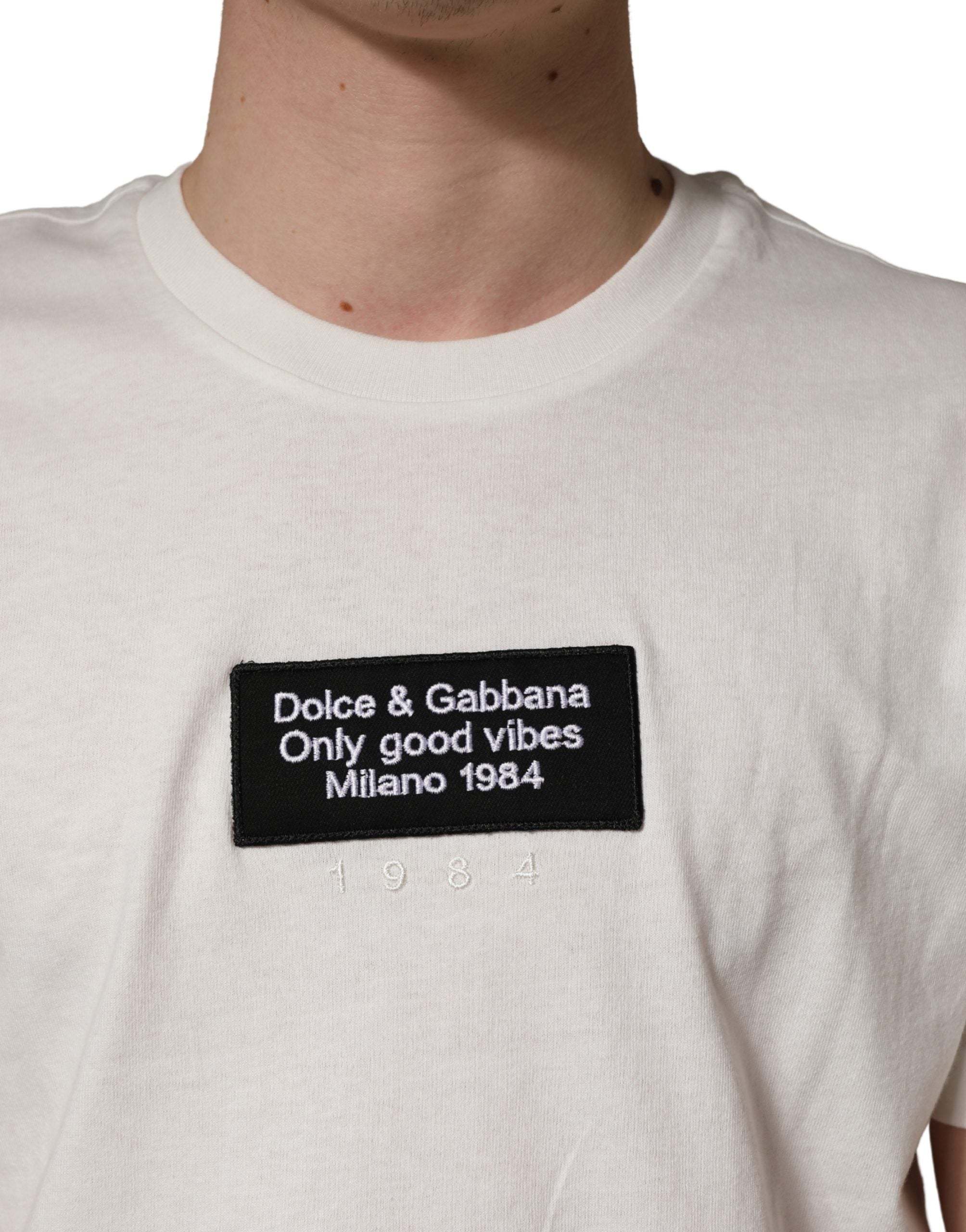 Dolce & Gabbana White Logo Patch Cotton Men Crew Neck  T-shirt Dolce & Gabbana
