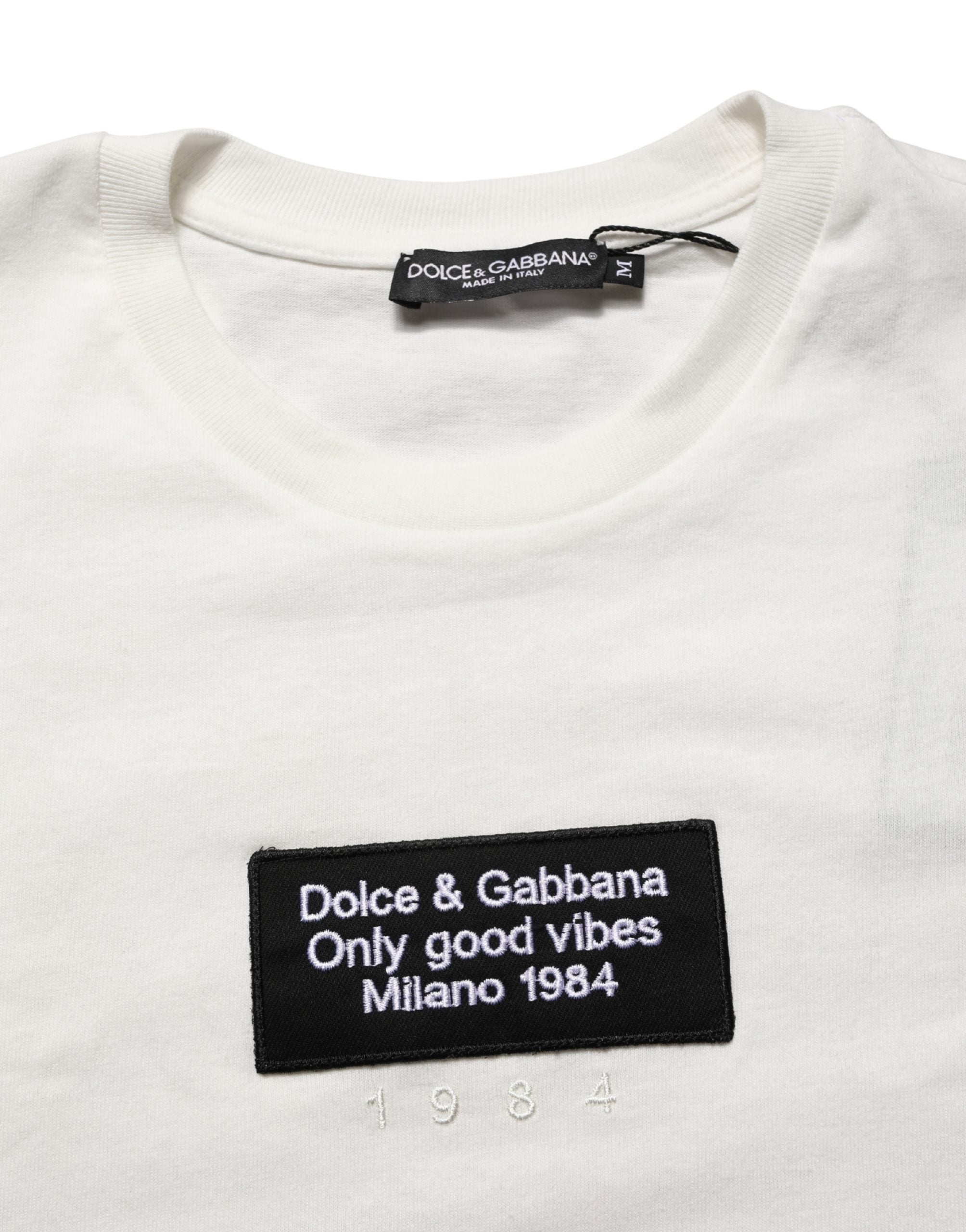 Dolce & Gabbana White Logo Patch Cotton Men Crew Neck  T-shirt Dolce & Gabbana