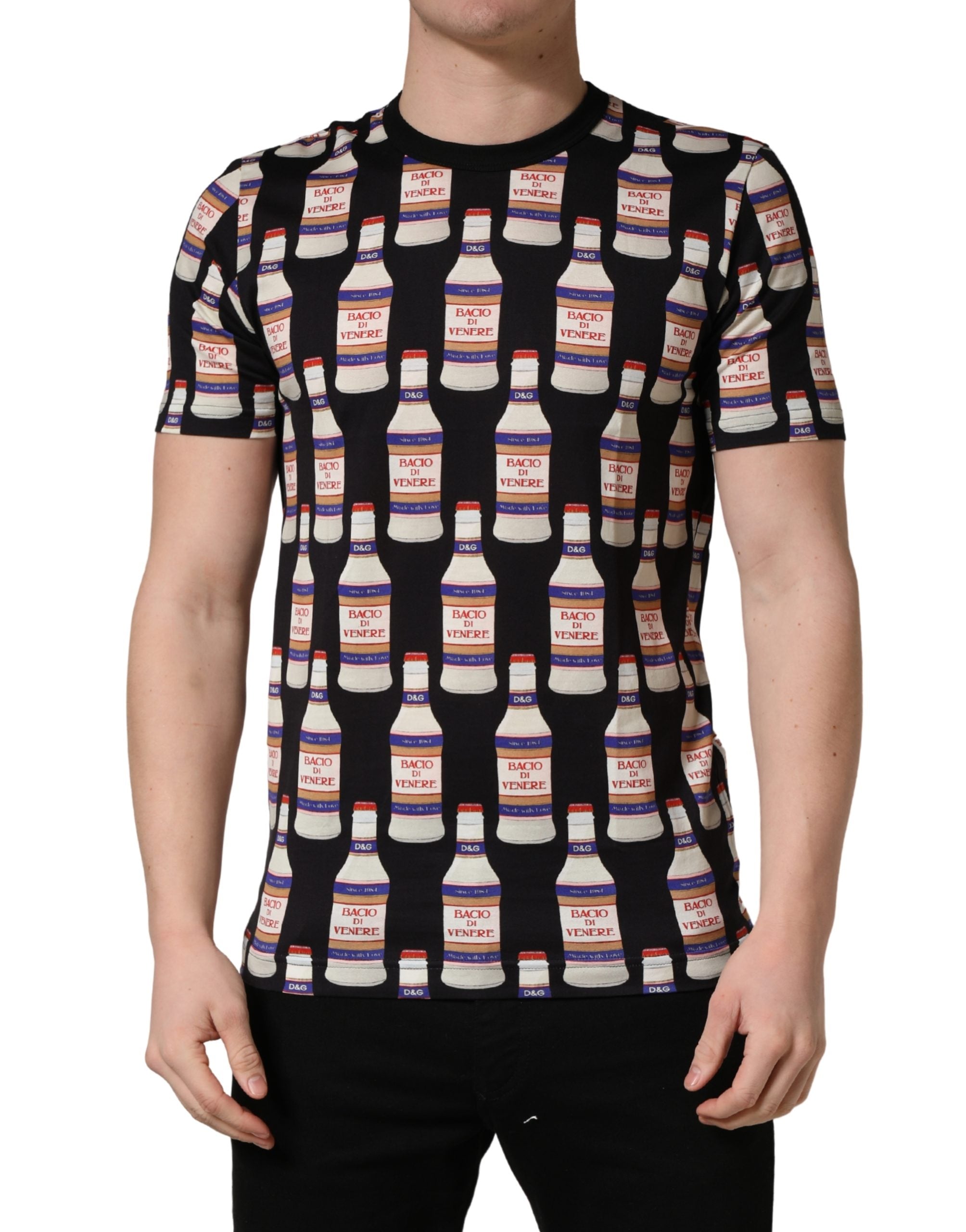 Dolce & Gabbana Black Bottle Print Cotton Crew Neck  T-shirt Dolce & Gabbana