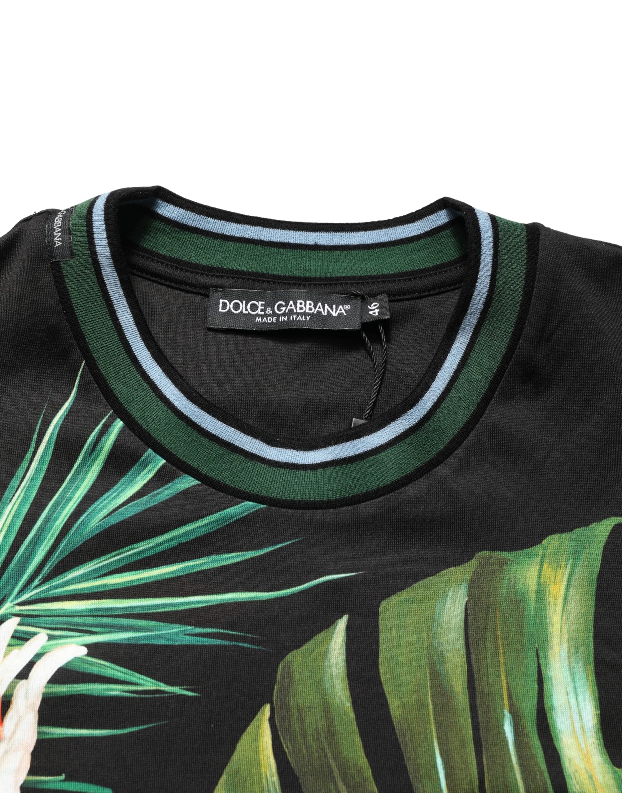 Dolce & Gabbana Black Bird Print Cotton Men Crew Neck T-shirt Dolce & Gabbana