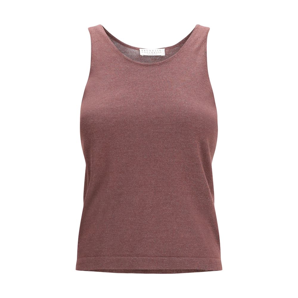Brunello Cucinelli Bordeaux Cashmere Sleeveles T-Shirt Brunello Cucinelli