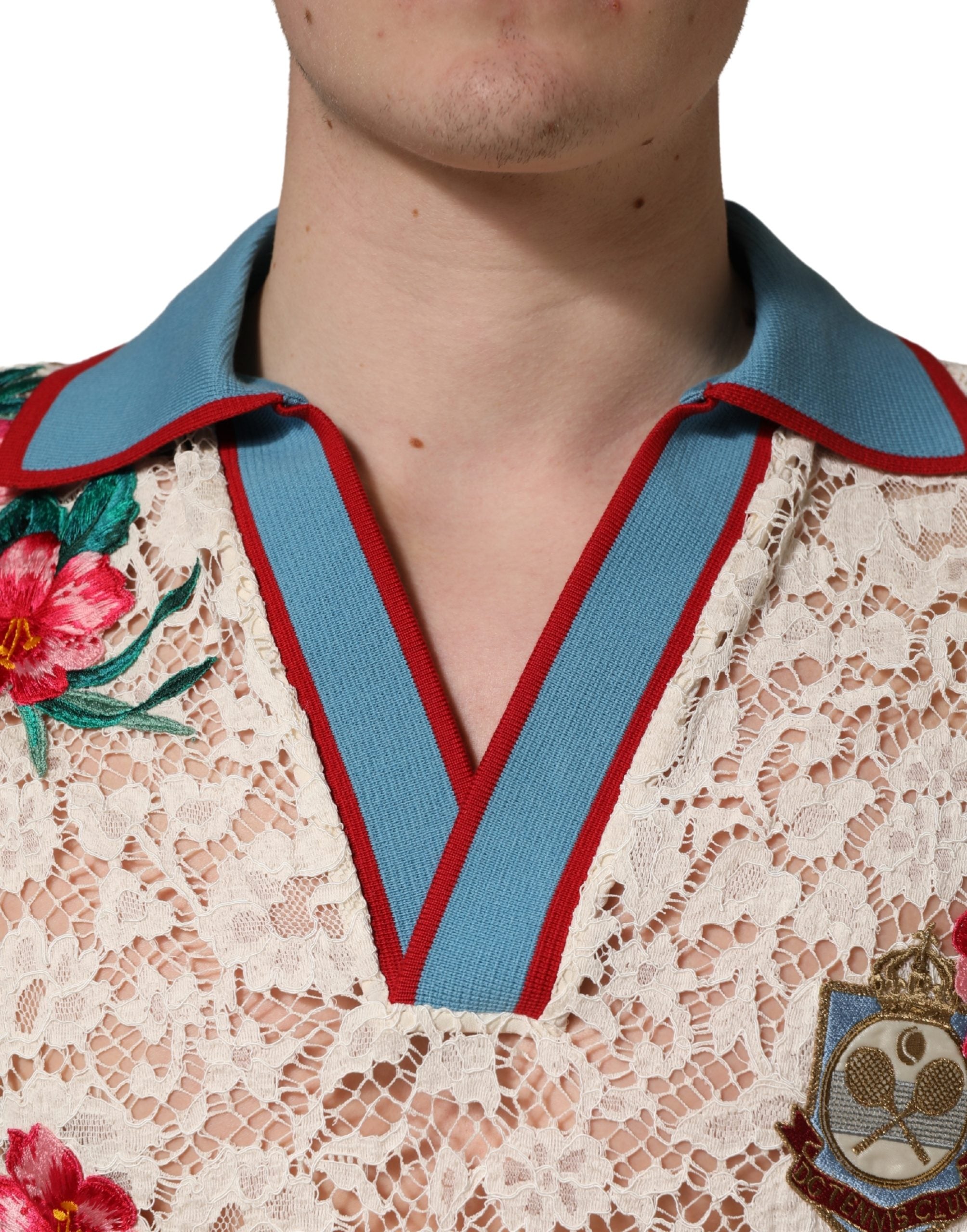 Dolce & Gabbana Beige Floral Tennis Club Lace Polo T-shirt Dolce & Gabbana