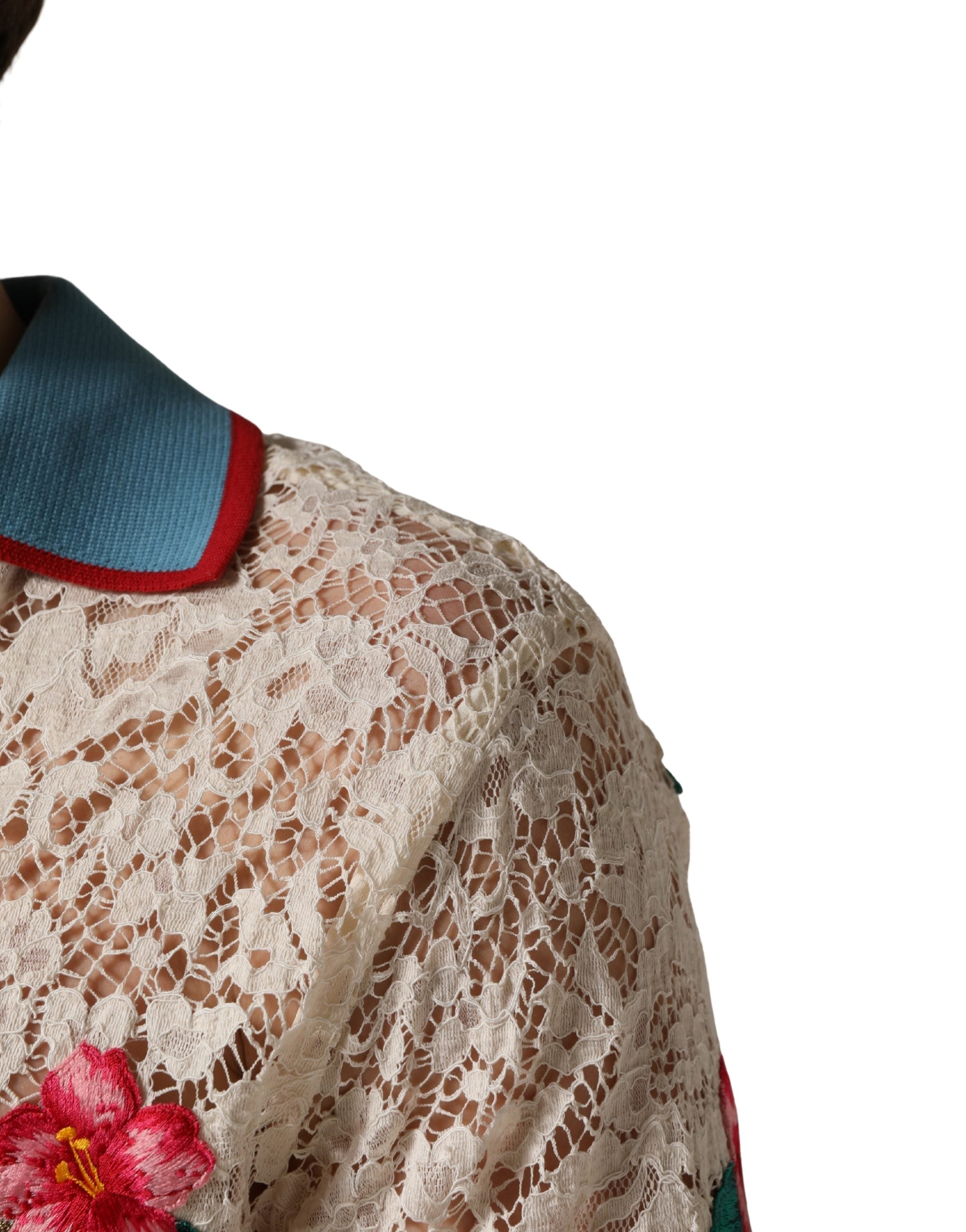 Dolce & Gabbana Beige Floral Tennis Club Lace Polo T-shirt Dolce & Gabbana