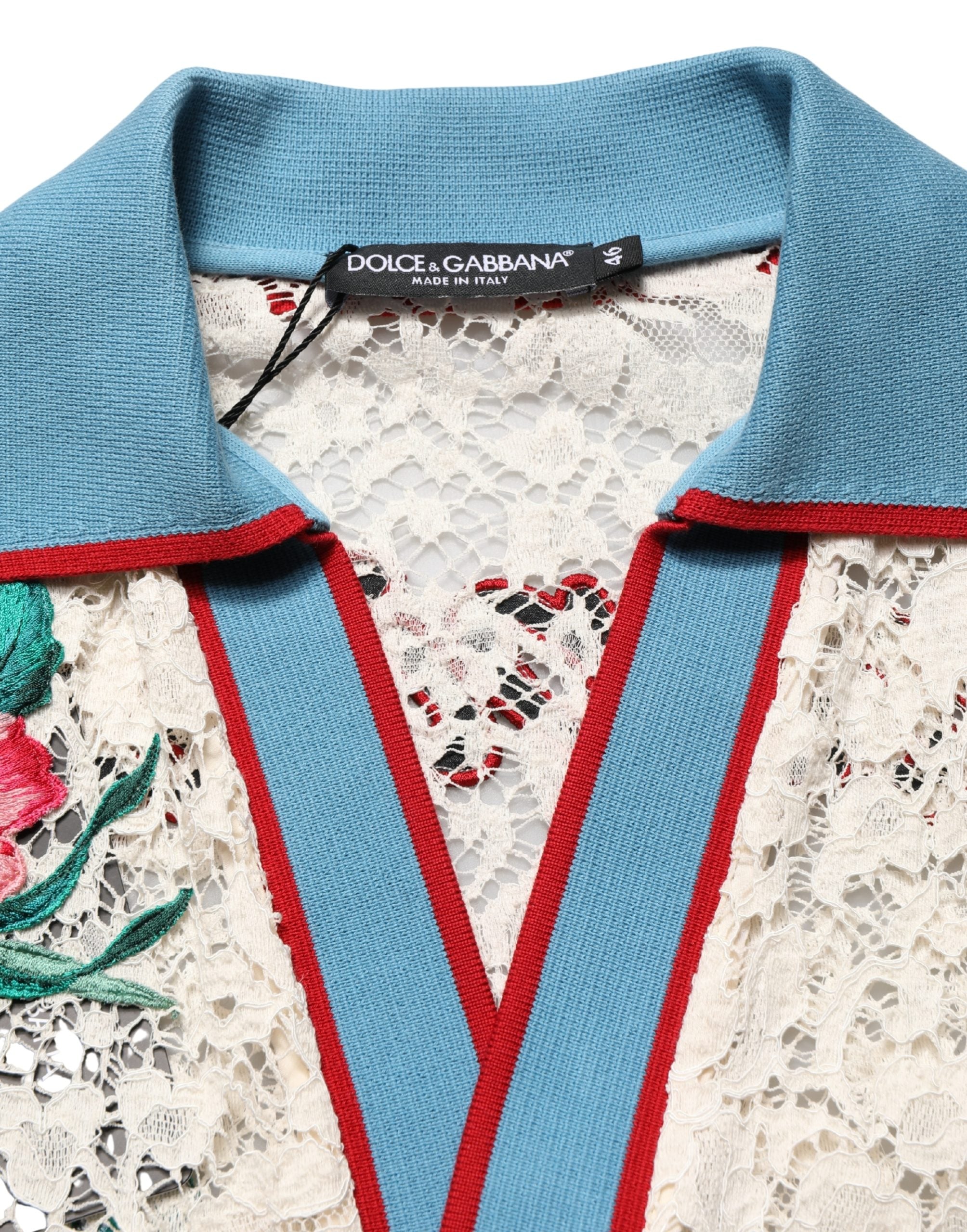 Dolce & Gabbana Beige Floral Tennis Club Lace Polo T-shirt Dolce & Gabbana