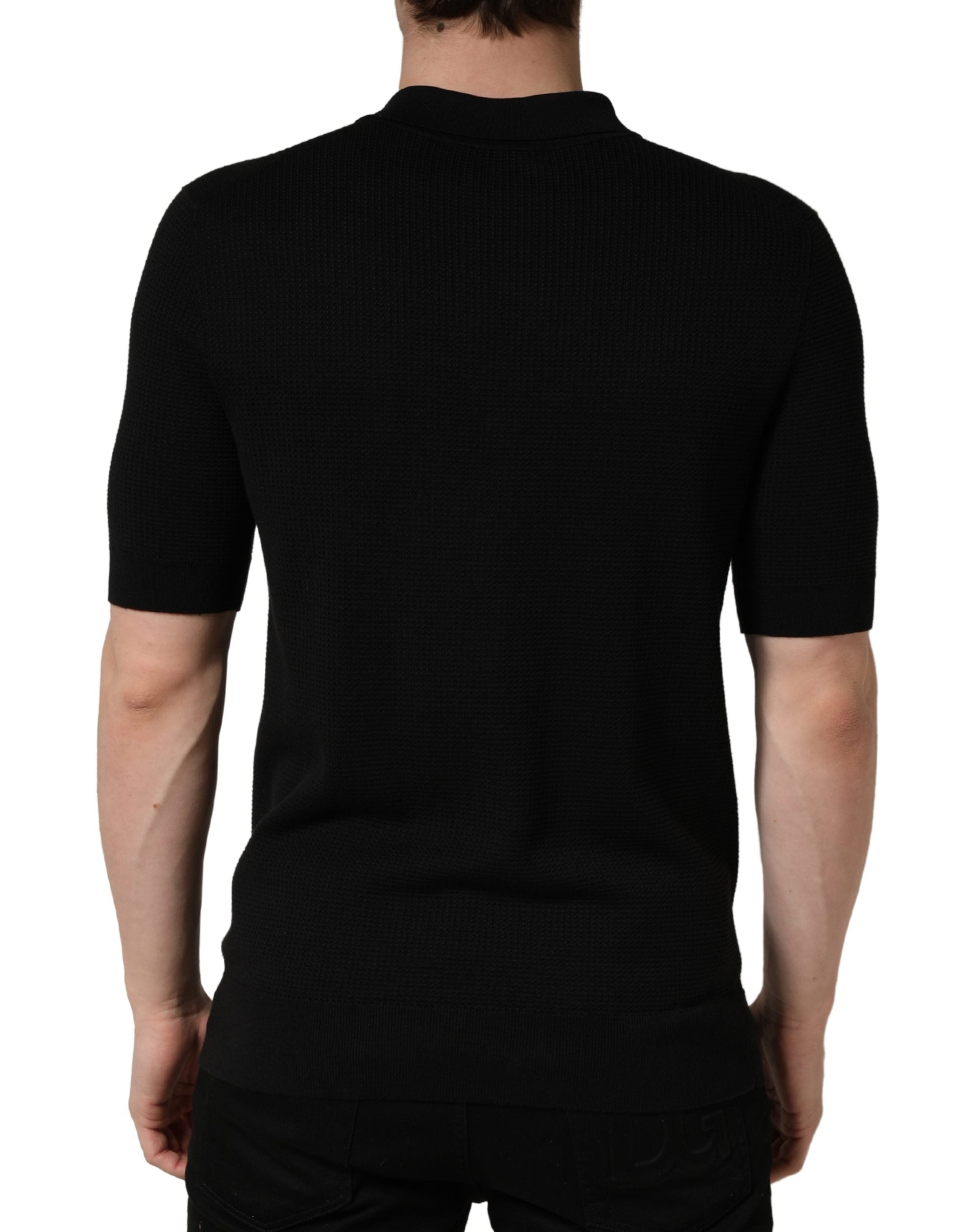 Dolce & Gabbana Black Heraldic Crest Patch Silk Polo T-shirt Dolce & Gabbana