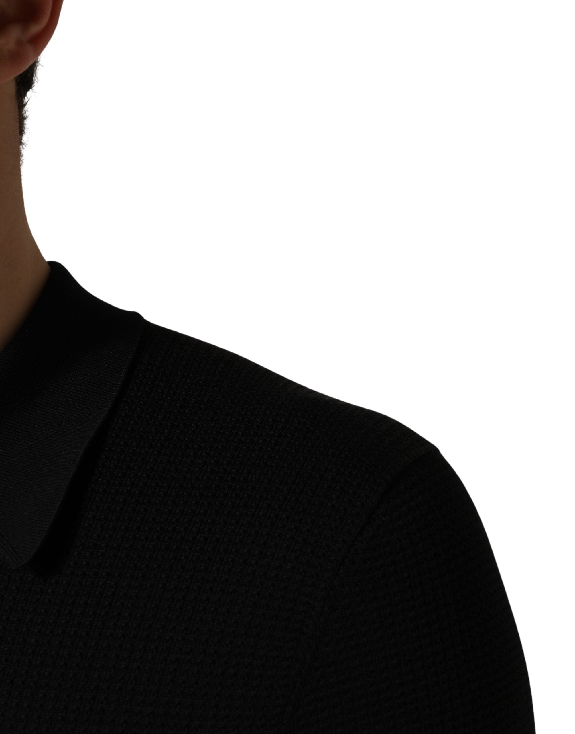 Dolce & Gabbana Black Heraldic Crest Patch Silk Polo T-shirt Dolce & Gabbana