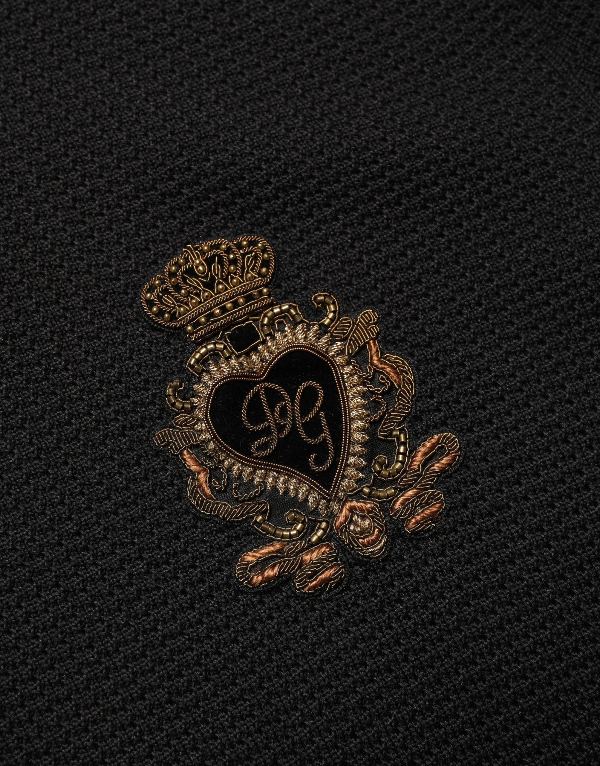 Dolce & Gabbana Black Heraldic Crest Patch Silk Polo T-shirt Dolce & Gabbana