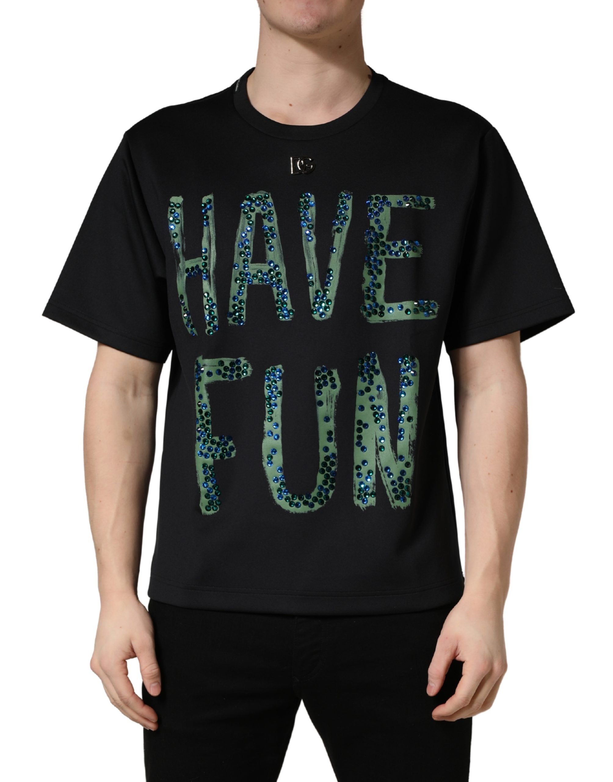Dolce & Gabbana Black Have Fun Embellished Crew Neck T-shirt Dolce & Gabbana