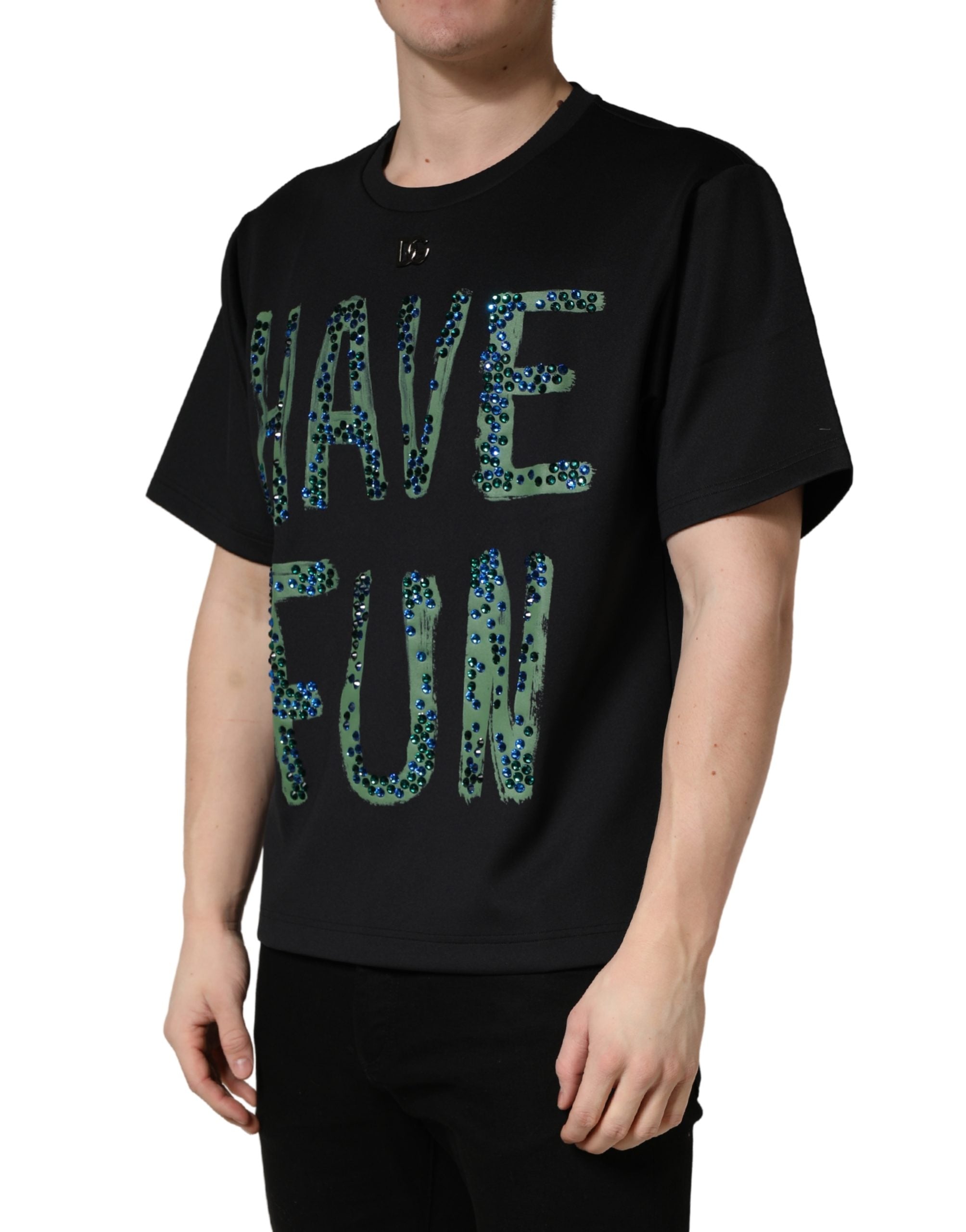 Dolce & Gabbana Black Have Fun Embellished Crew Neck T-shirt Dolce & Gabbana